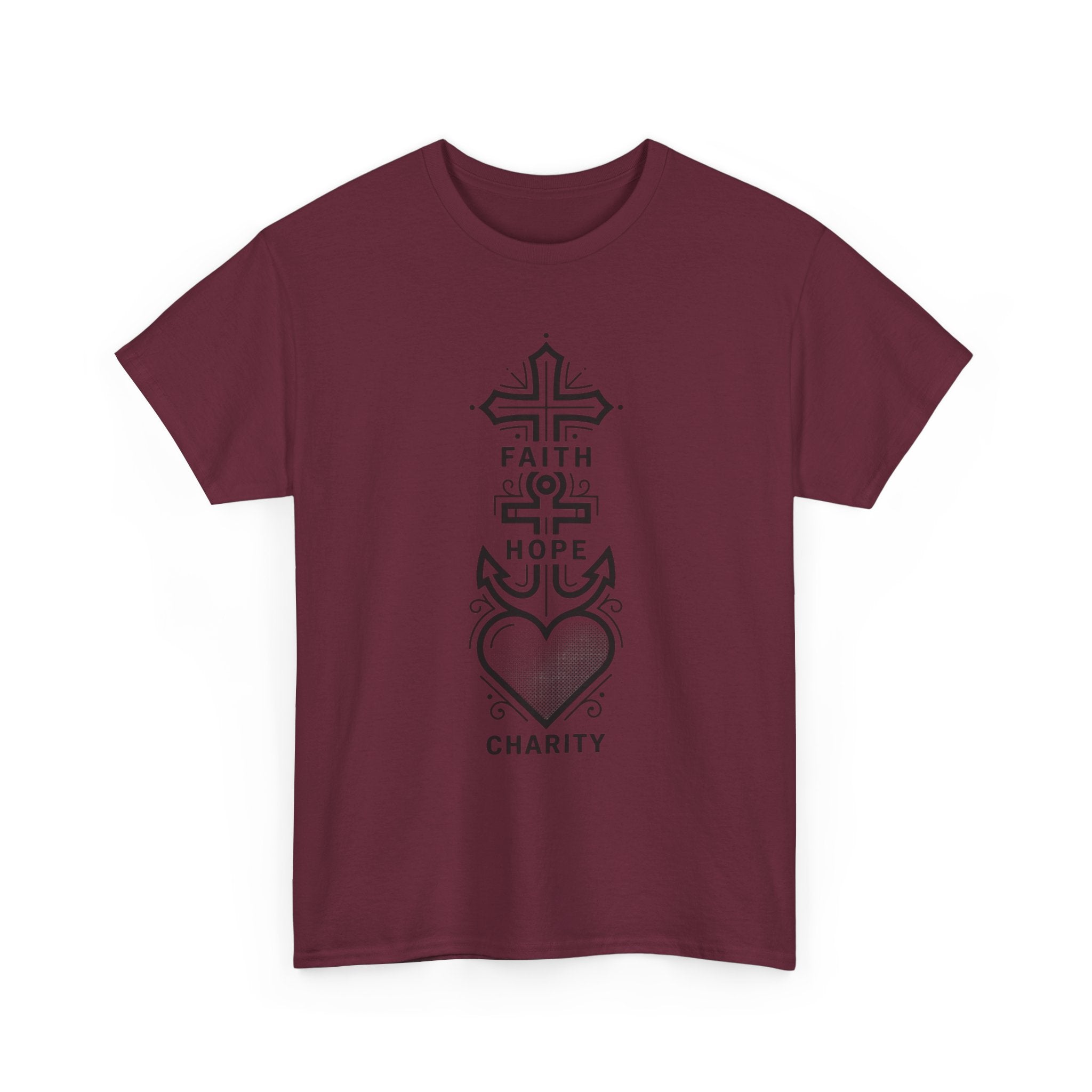 Faith Hope Charity T‑Shirt — Christian Cross, Anchor & Heart  Tee