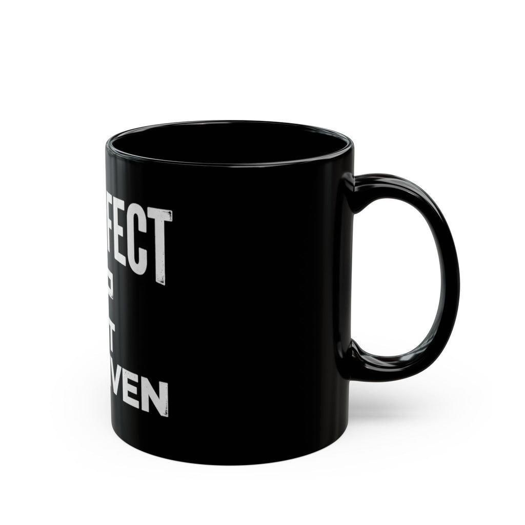 Imperfect But Forgiven mug | Black ceramic coffee mug with cross design