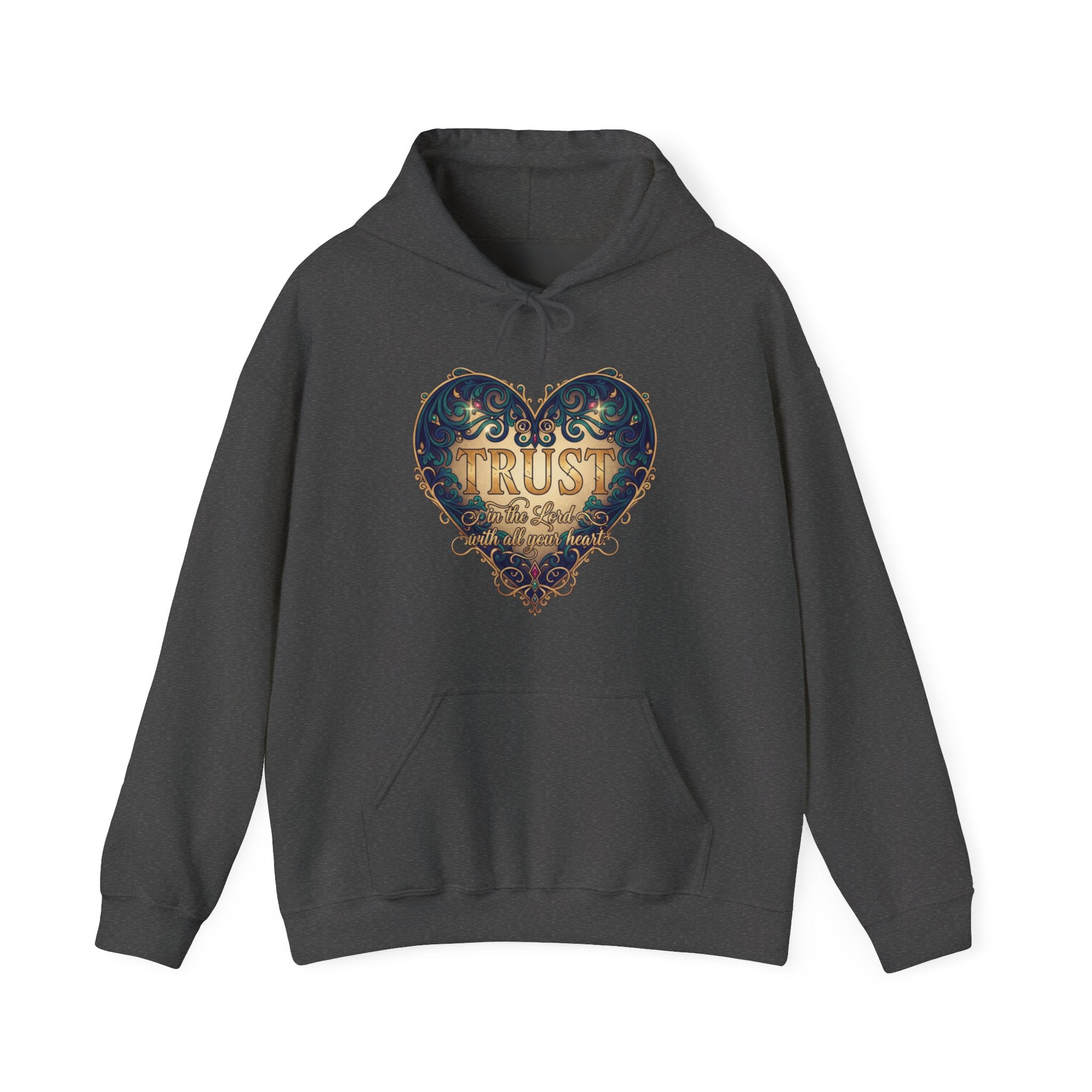 Trust Heart Hoodie — Vintage Ornamental Faith Graphic Pullover