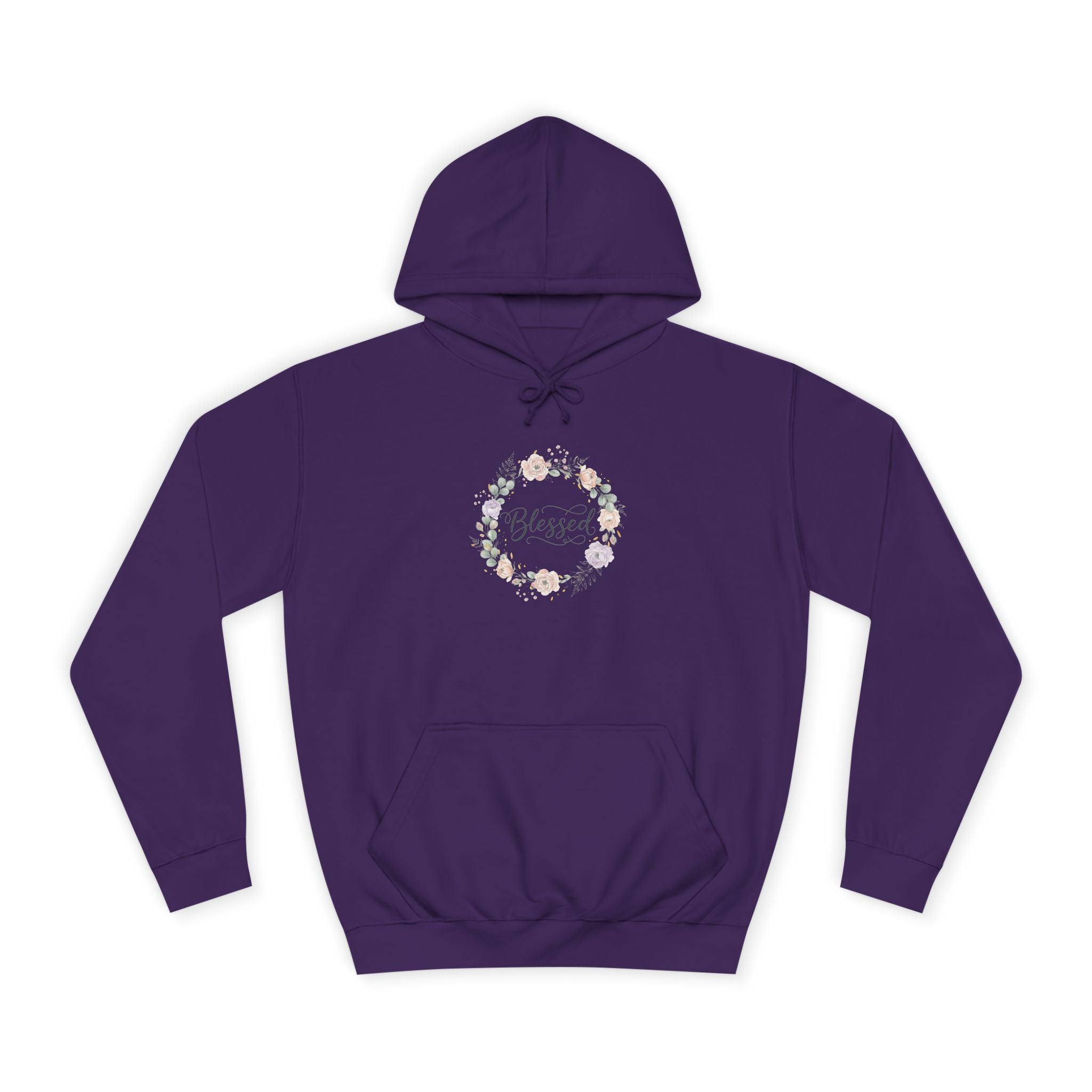 Blessed Floral Wreath Hoodie | Pastel Flowers, Script Typograph USAy