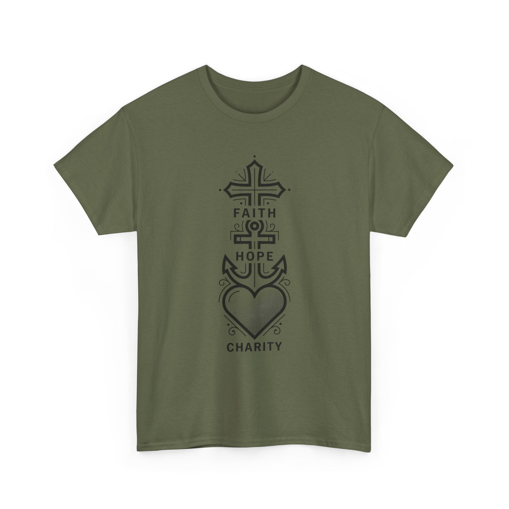 Faith Hope Charity T‑Shirt — Christian Cross, Anchor & Heart  Tee