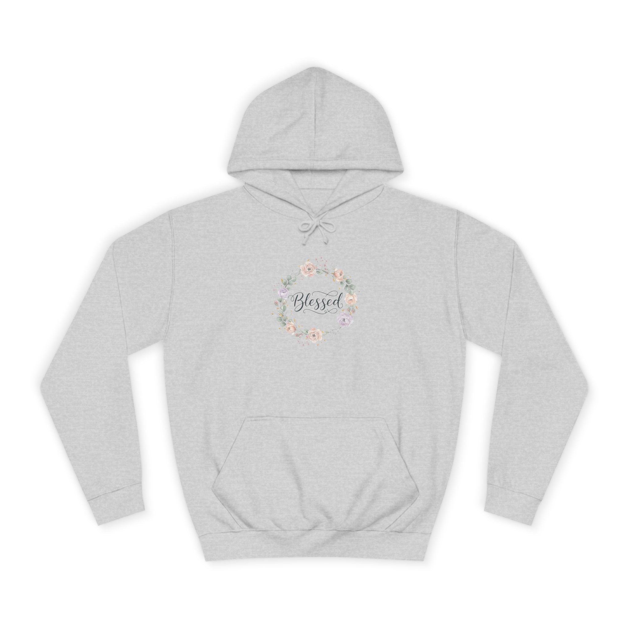 Blessed Floral Wreath Hoodie | Pastel Flowers, Script Typograph USAy