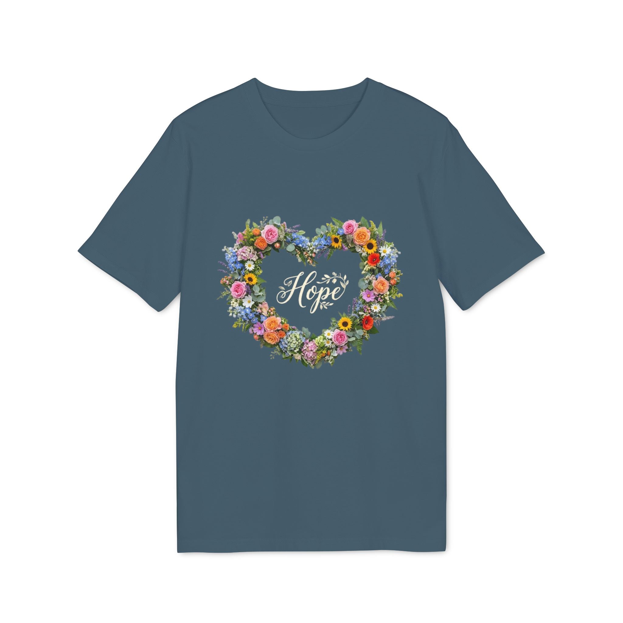 Hope floral heart T-shirt | Flower wreath typography