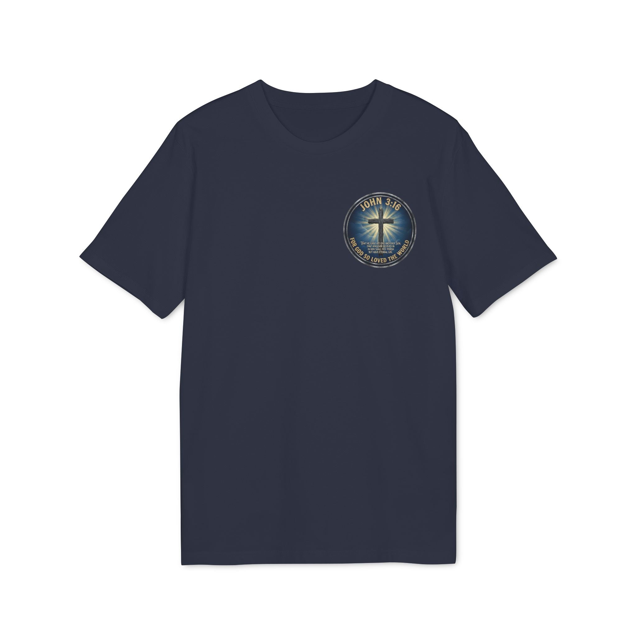 Cross and Lighthouse Emblem T-shirt | Christian Faith Badge Graphic