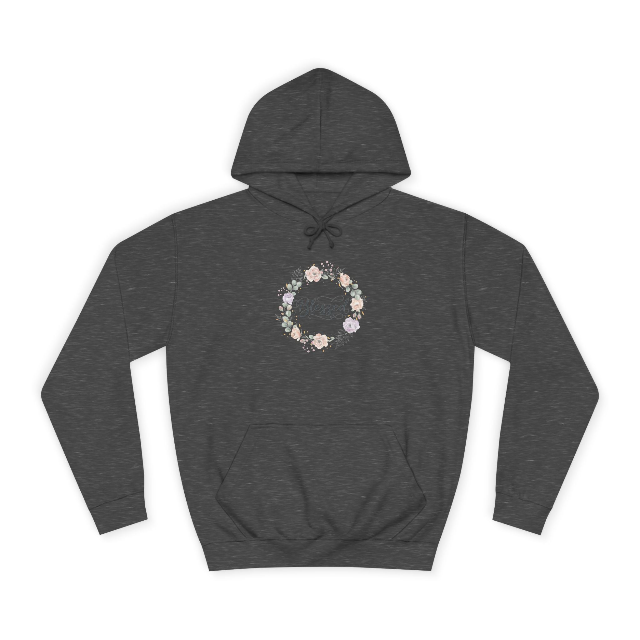 Blessed Floral Wreath Hoodie | Pastel Flowers, Script Typograph USAy