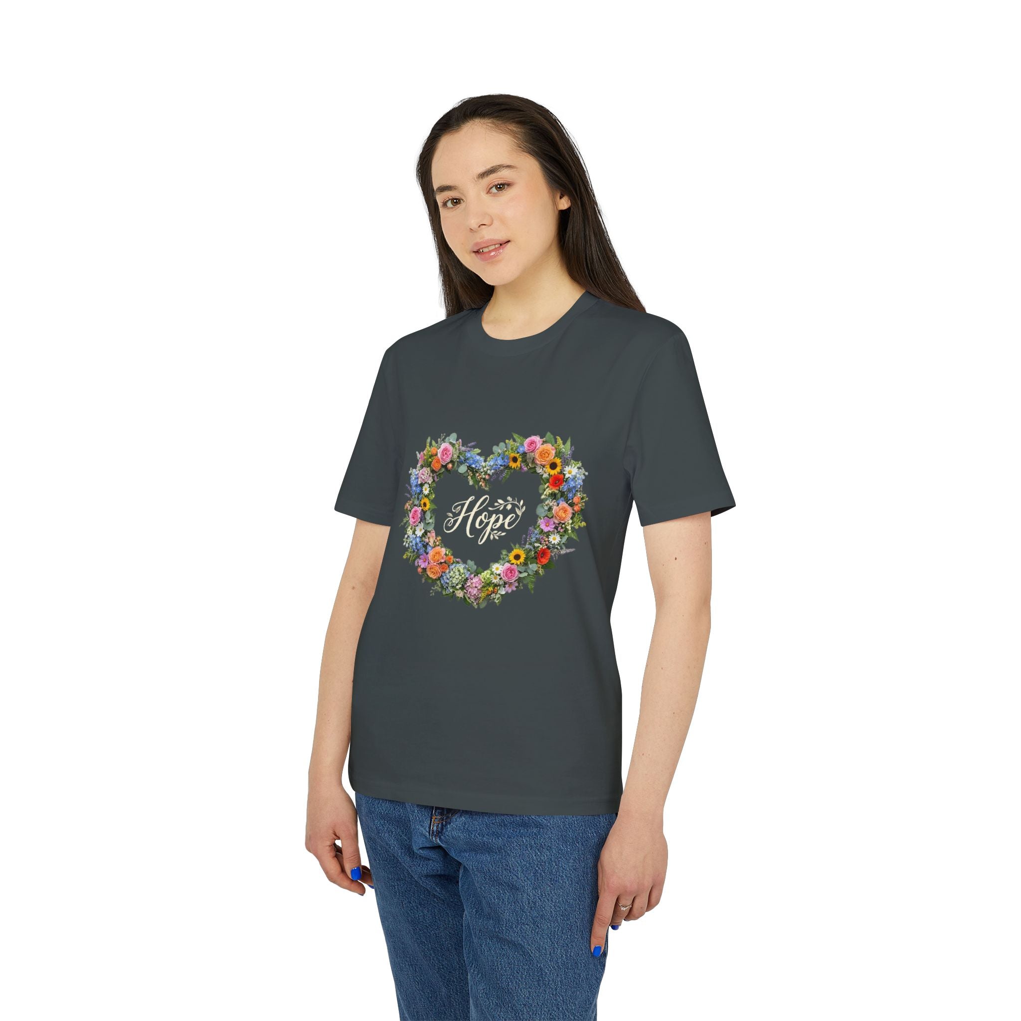 Hope floral heart T-shirt | Flower wreath typography