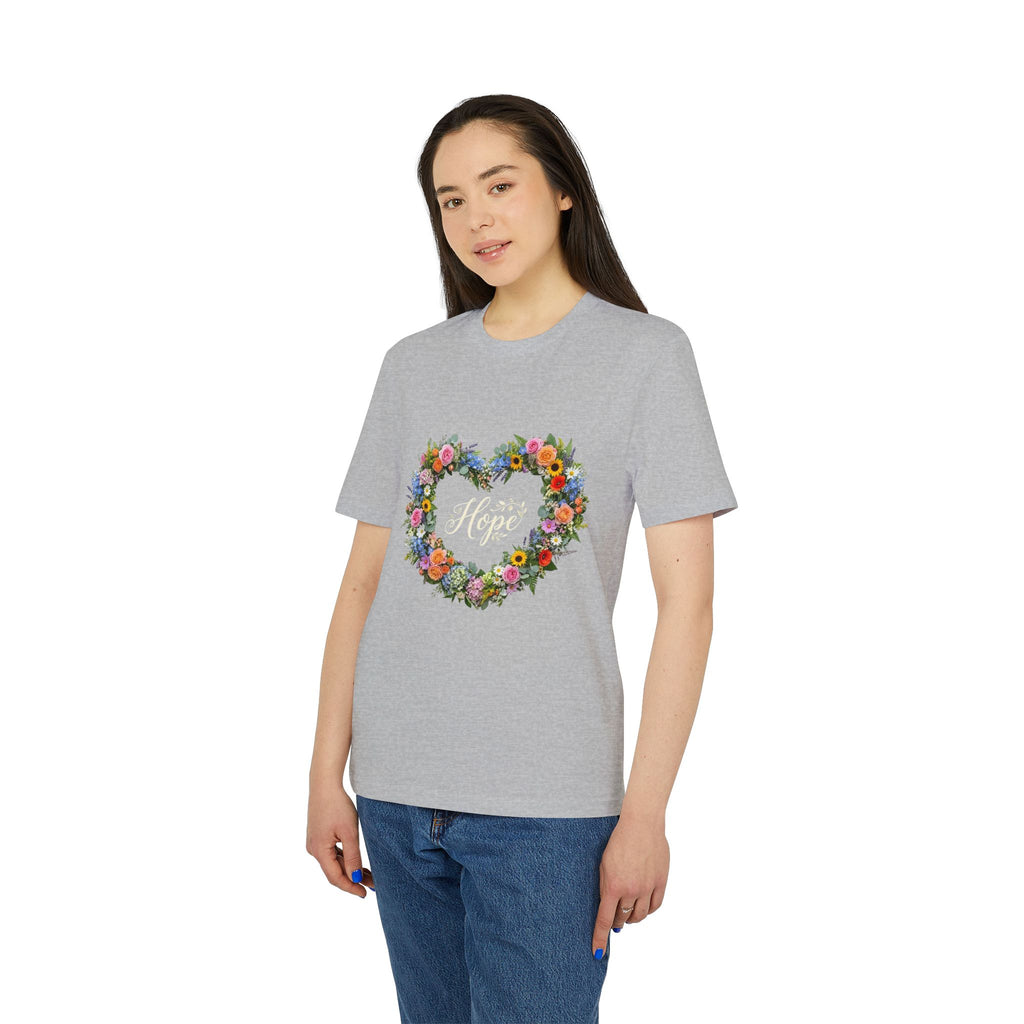 Hope floral heart T-shirt | Flower wreath typography