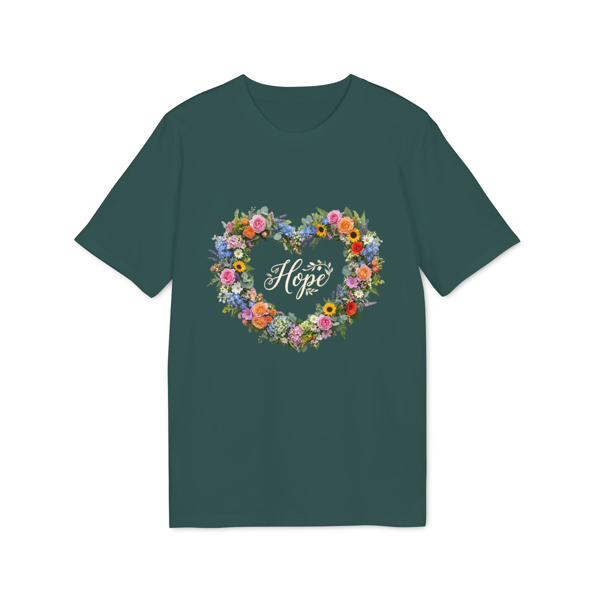 Hope floral heart T-shirt | Flower wreath typography