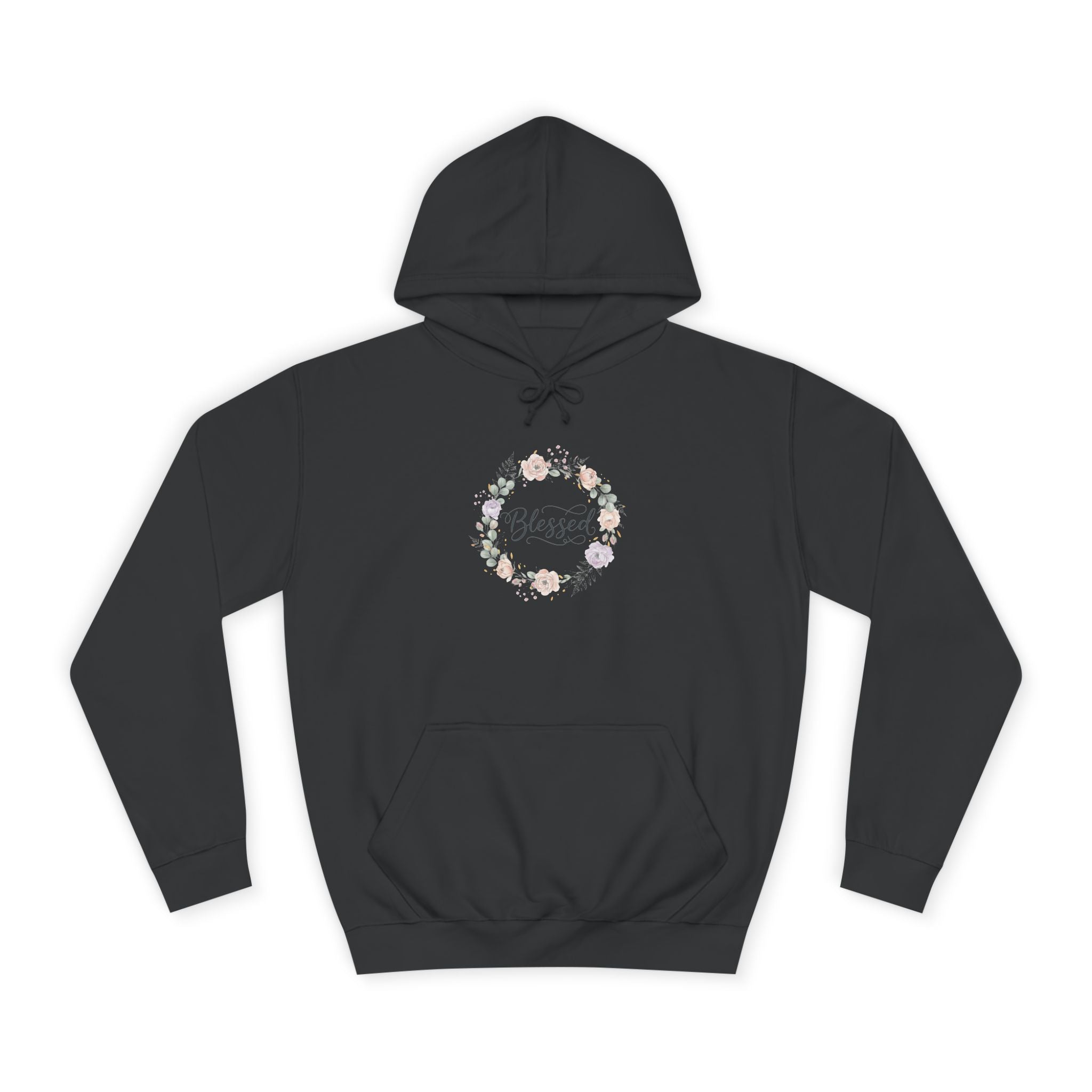 Blessed Floral Wreath Hoodie | Pastel Flowers, Script Typography