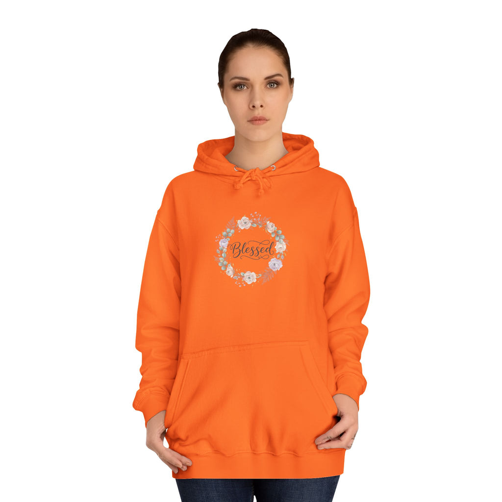 Blessed Floral Wreath Hoodie | Pastel Flowers, Script Typograph USAy