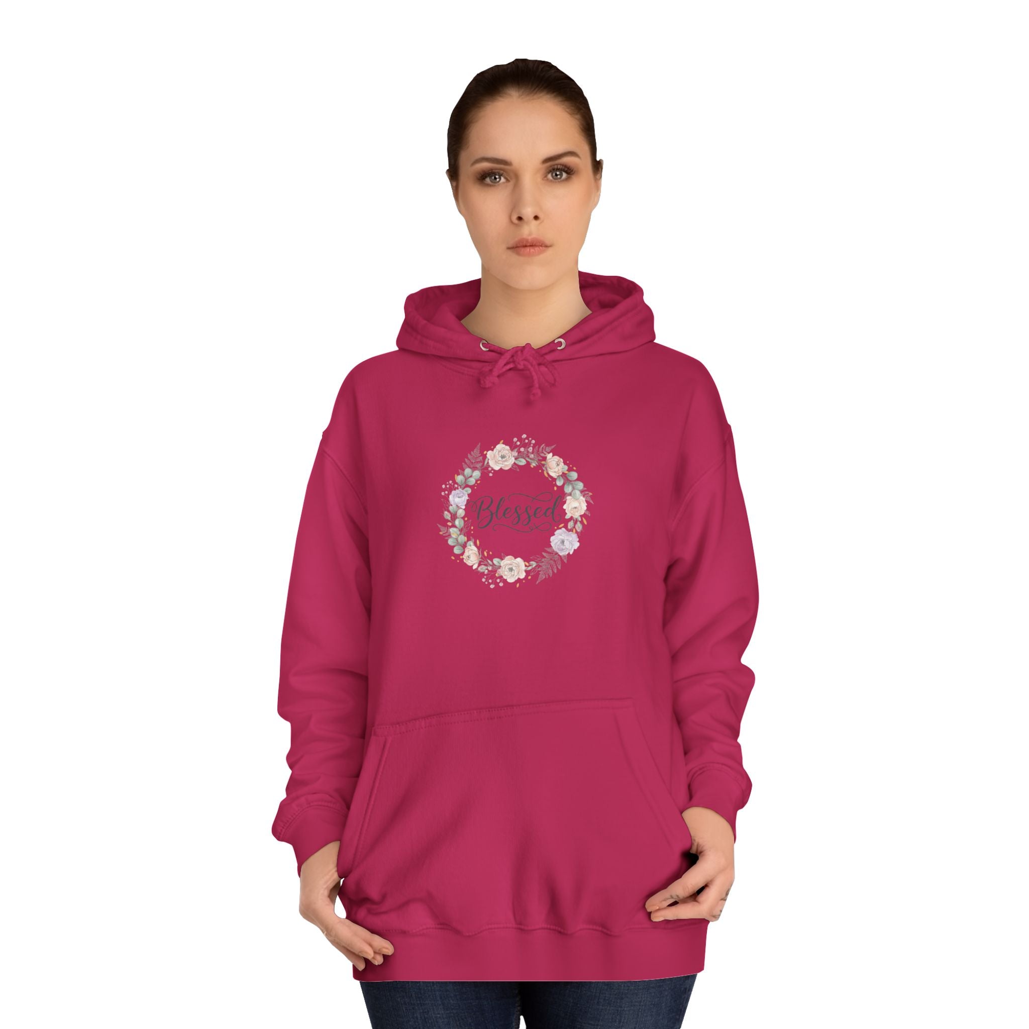 Blessed Floral Wreath Hoodie | Pastel Flowers, Script Typography