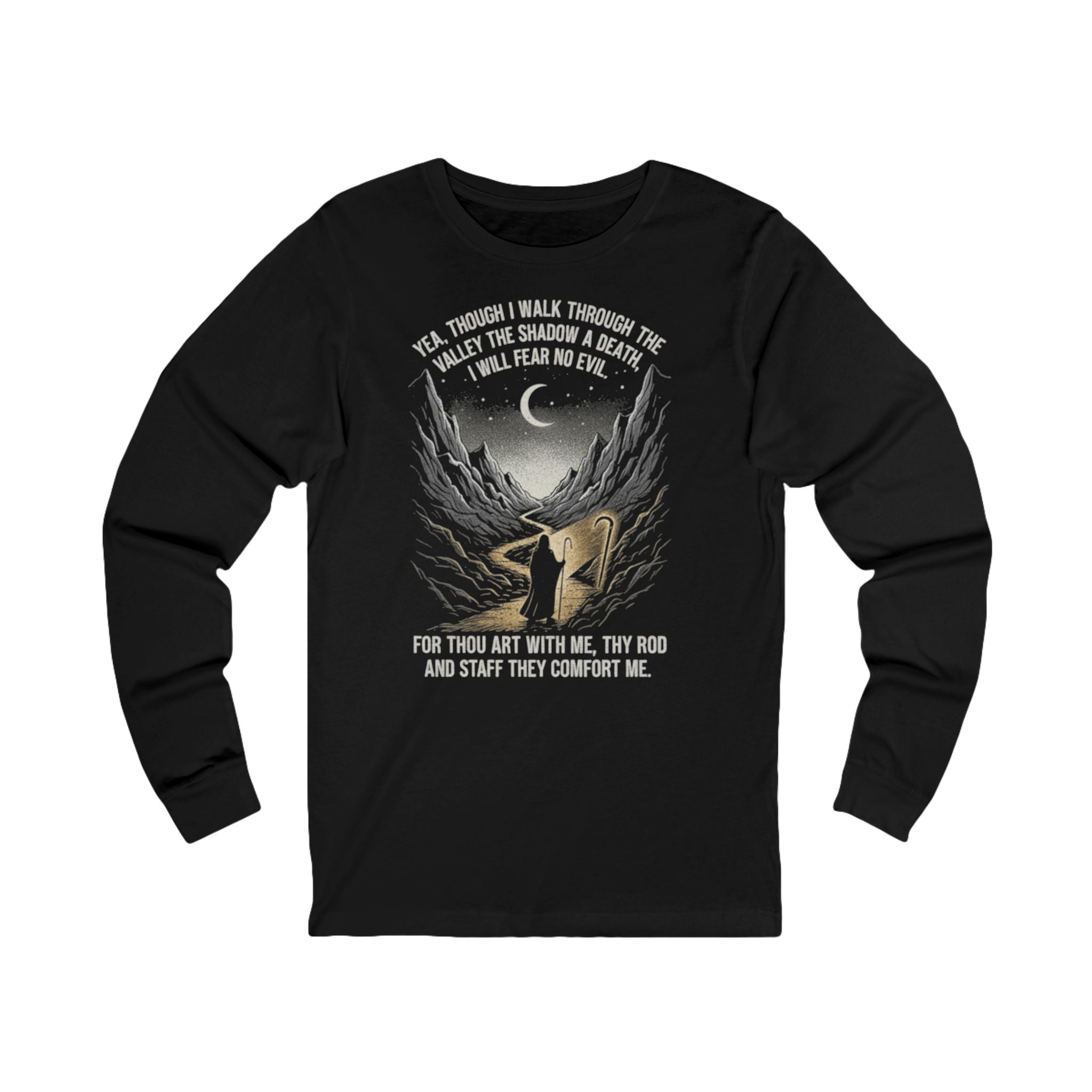 Shepherd Psalm Design Long Sleeve Tee | Mountain, Moon, Faith Graphic