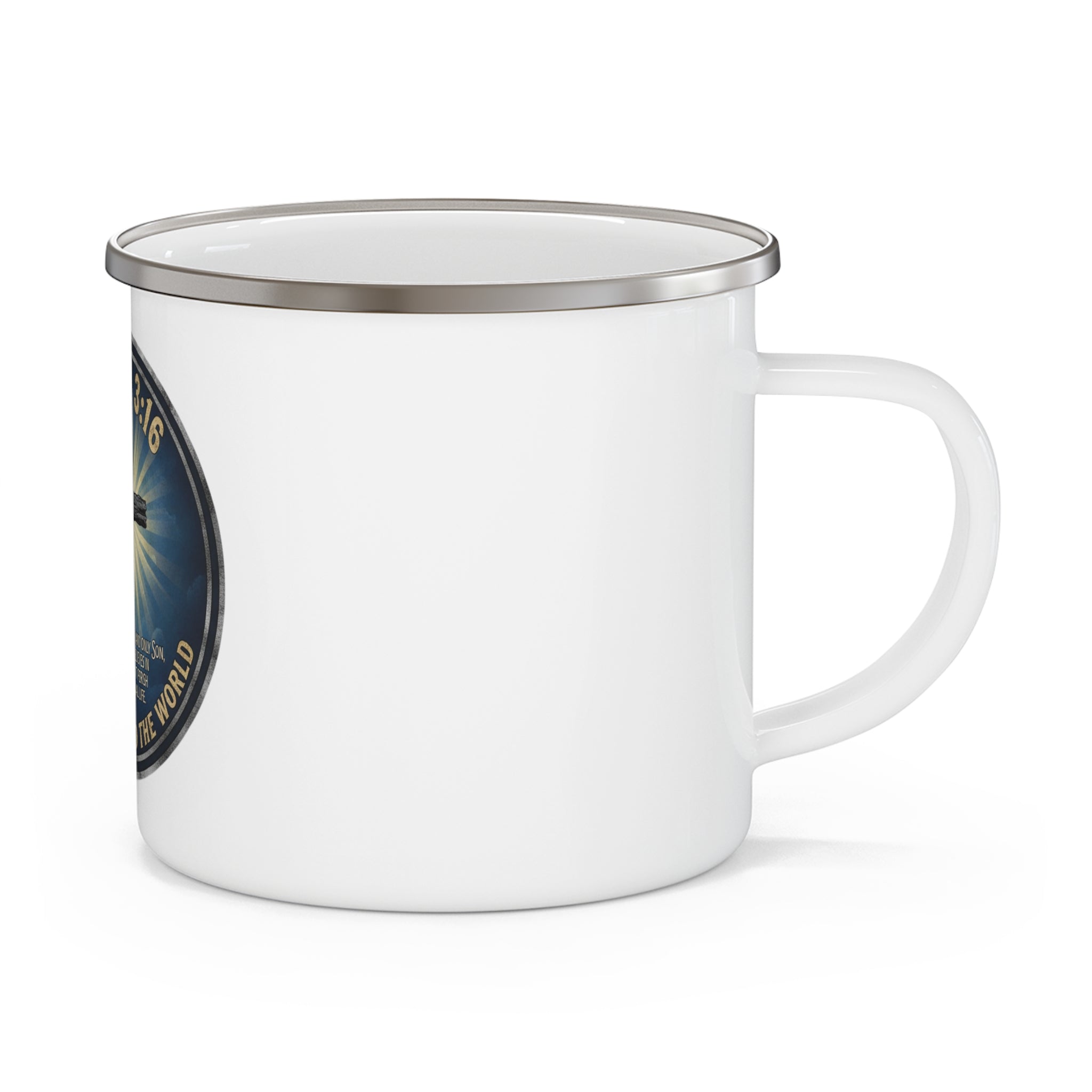 John 3:16 Cross Enamel Camping Mug | Christian Scripture, Faith Outdoor Drinkware