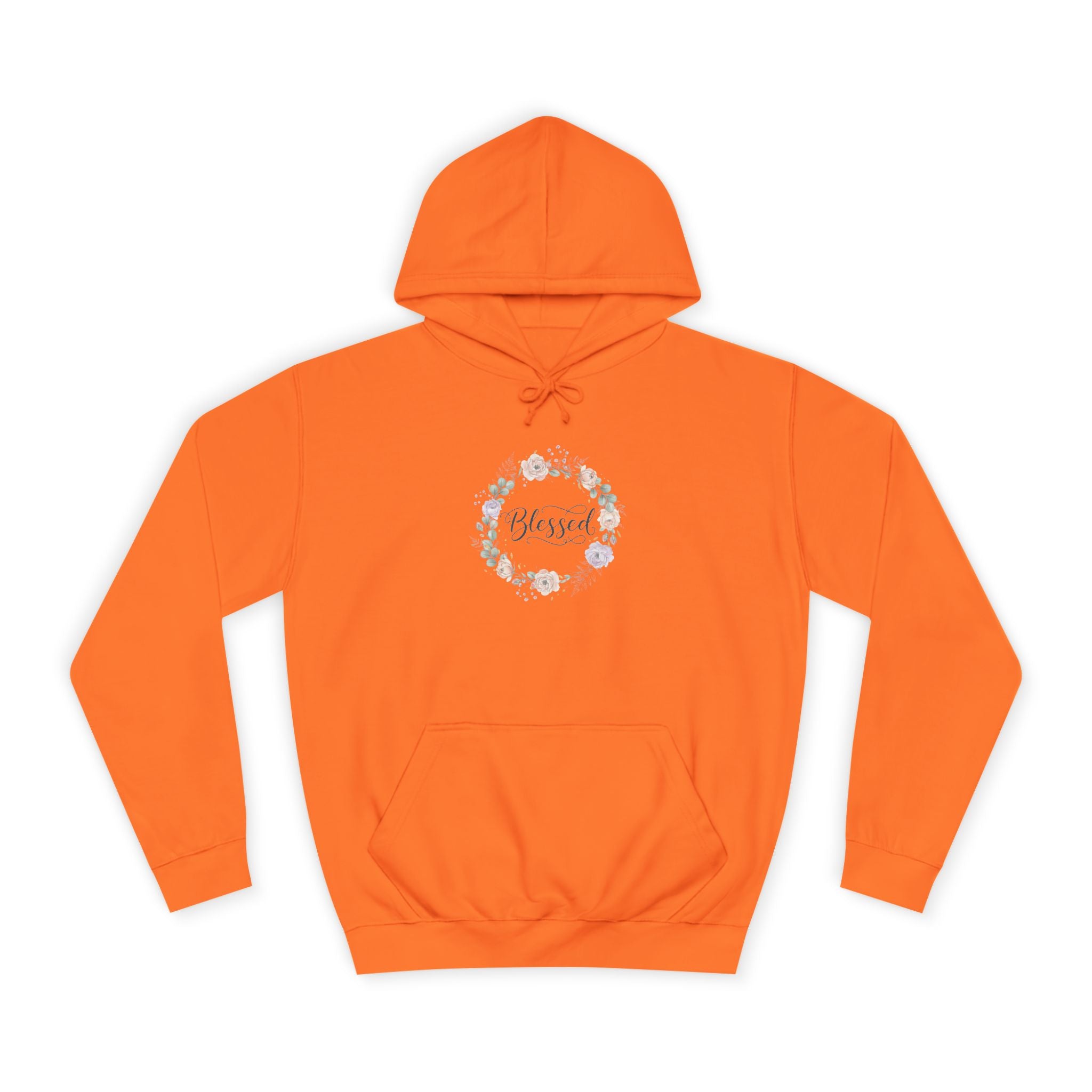 Blessed Floral Wreath Hoodie | Pastel Flowers, Script Typograph USAy