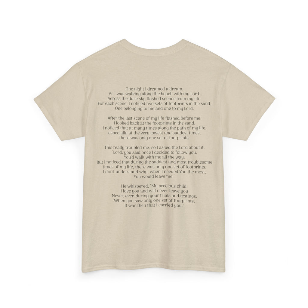 Footprints in the sand poem t-shirt