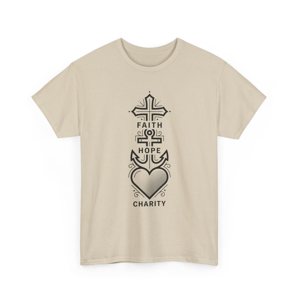 Faith Hope Charity T‑Shirt — Christian Cross, Anchor & Heart  Tee