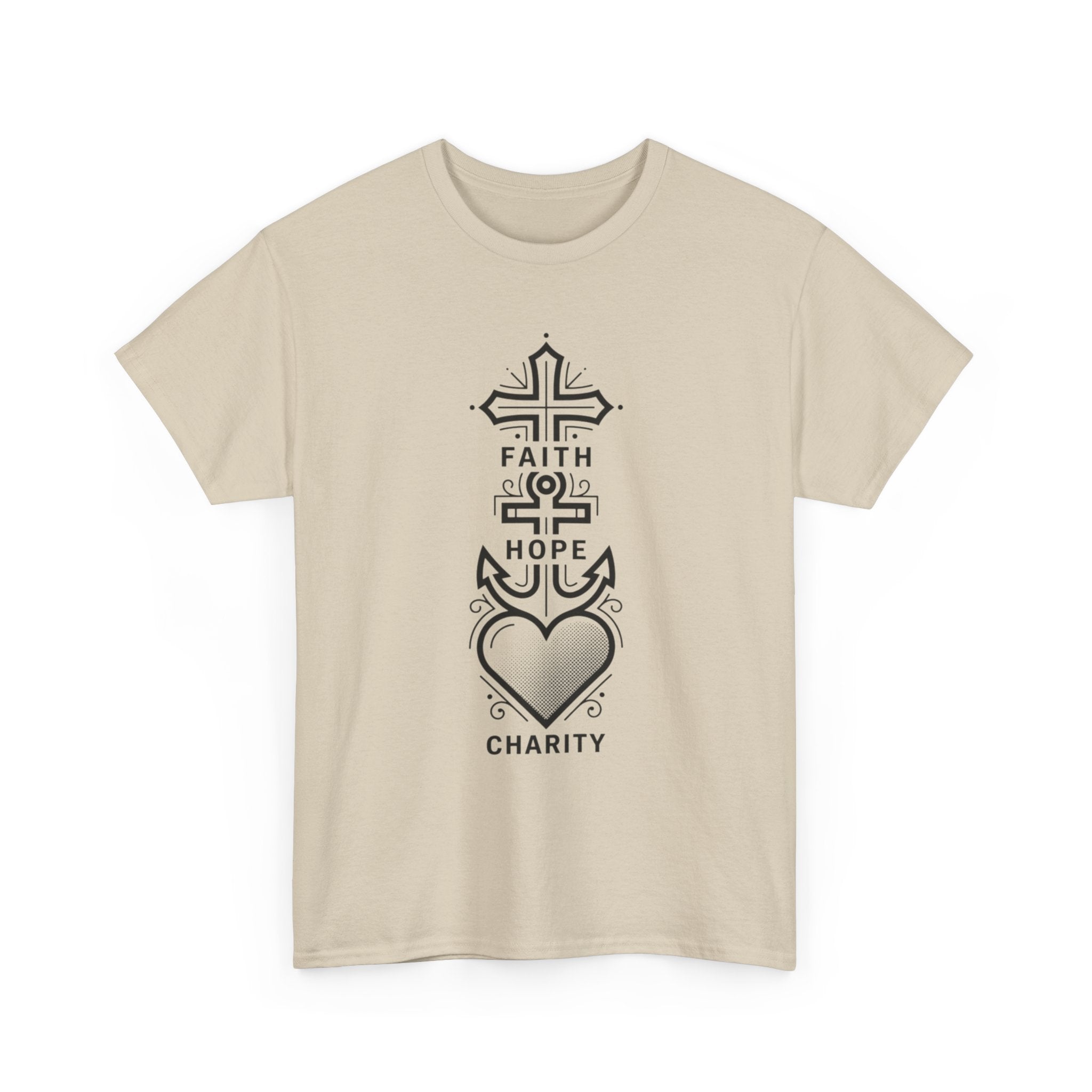 Faith Hope Charity T‑Shirt — Christian Cross, Anchor & Heart  Tee