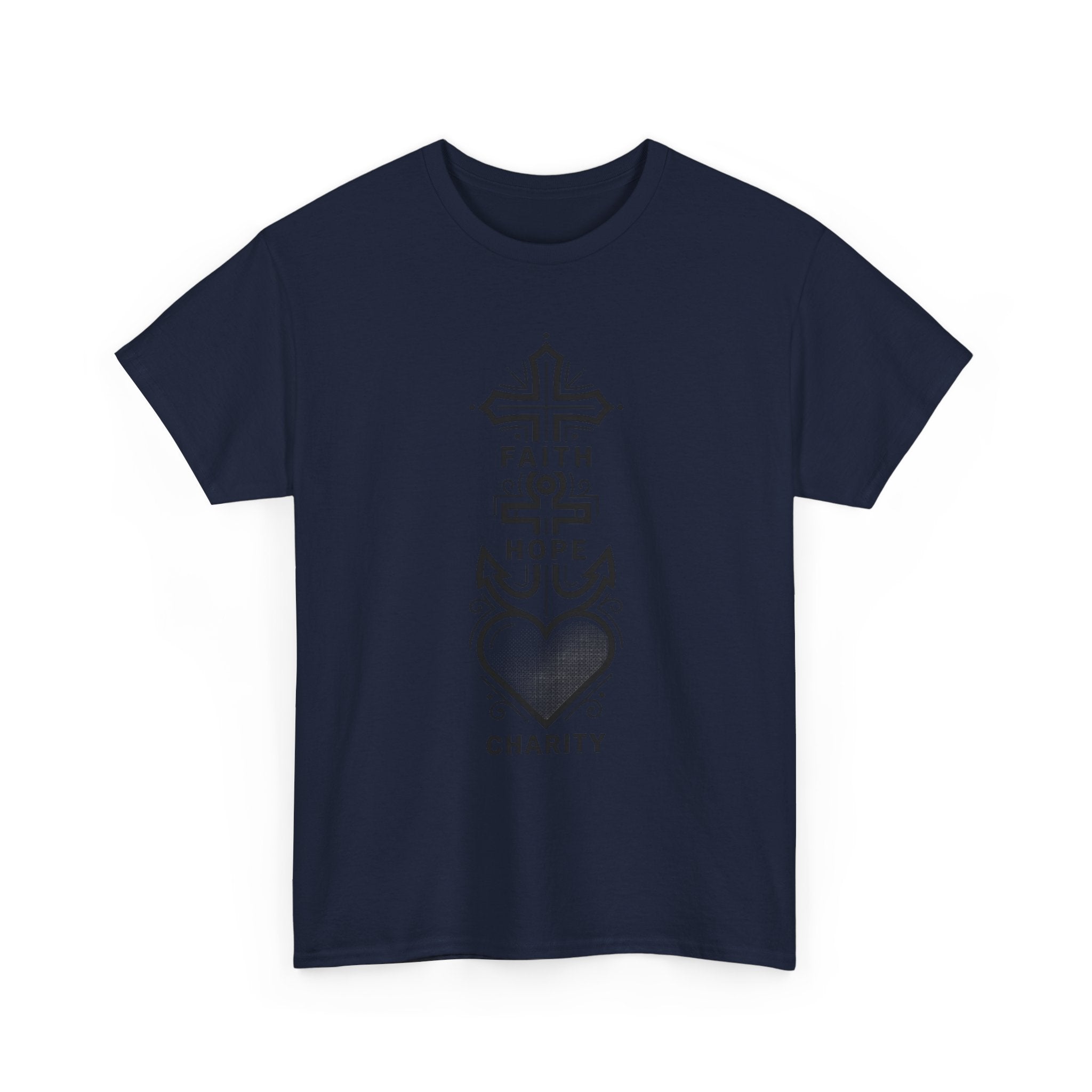 Faith Hope Charity T‑Shirt — Christian Cross, Anchor & Heart  Tee