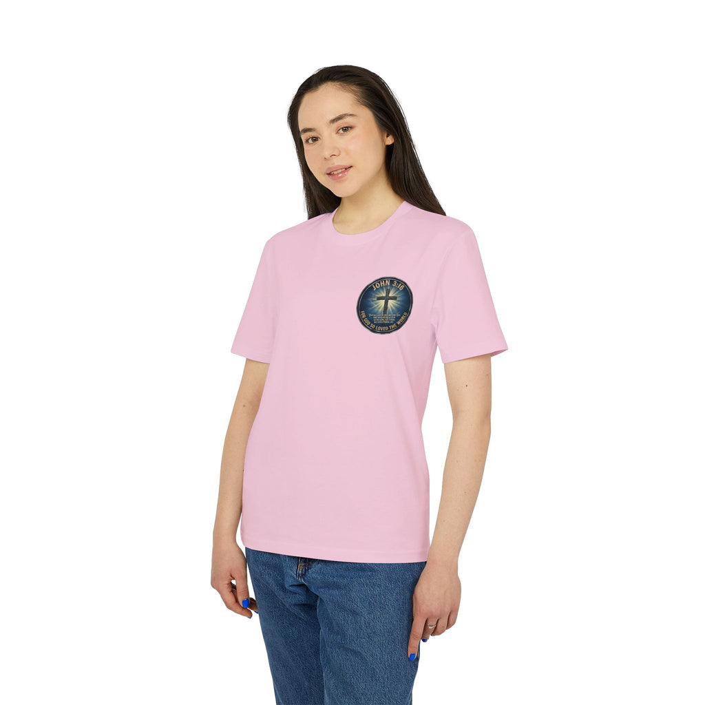 Cross and Lighthouse Emblem T-shirt | Christian Faith Badge Graphic