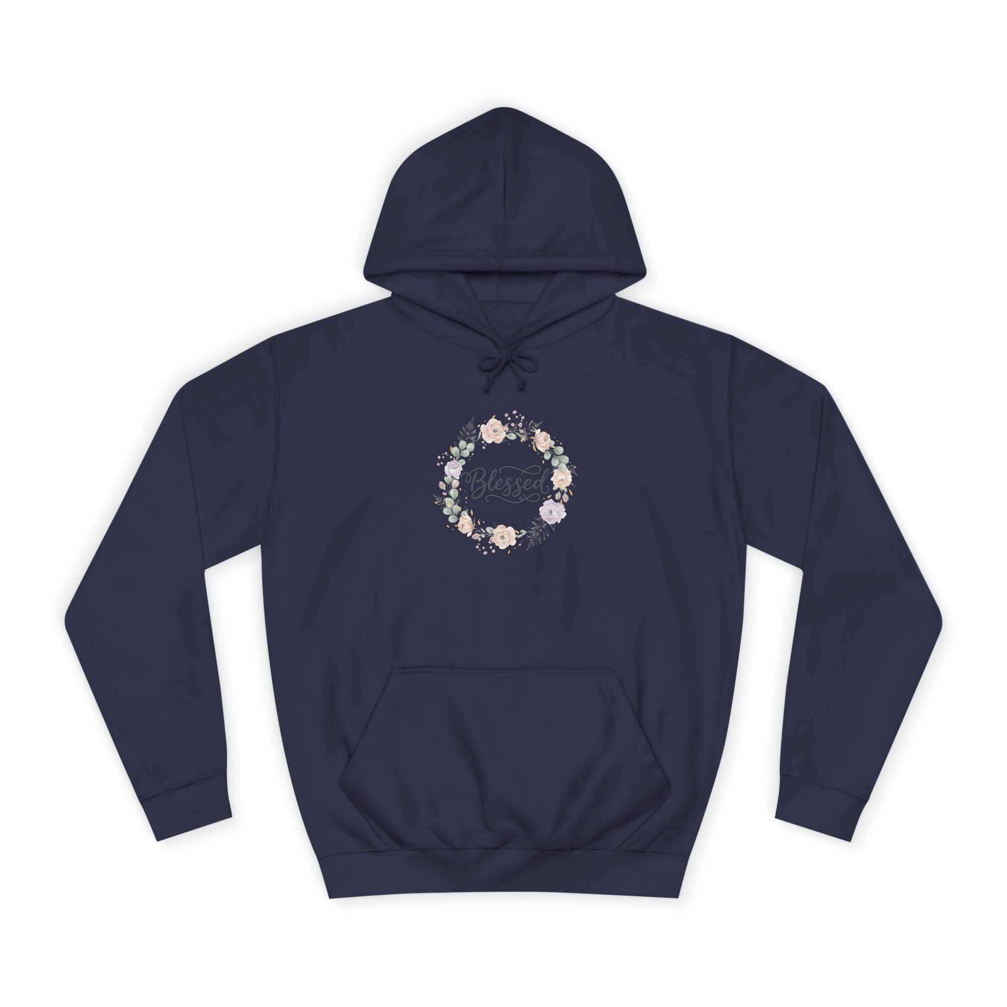 Blessed Floral Wreath Hoodie | Pastel Flowers, Script Typography