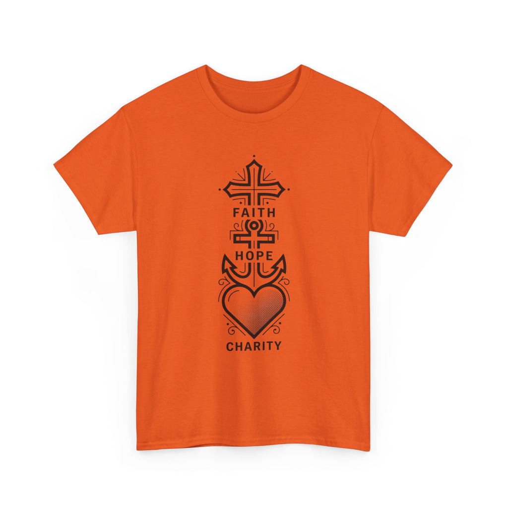Faith Hope Charity T‑Shirt — Christian Cross, Anchor & Heart  Tee