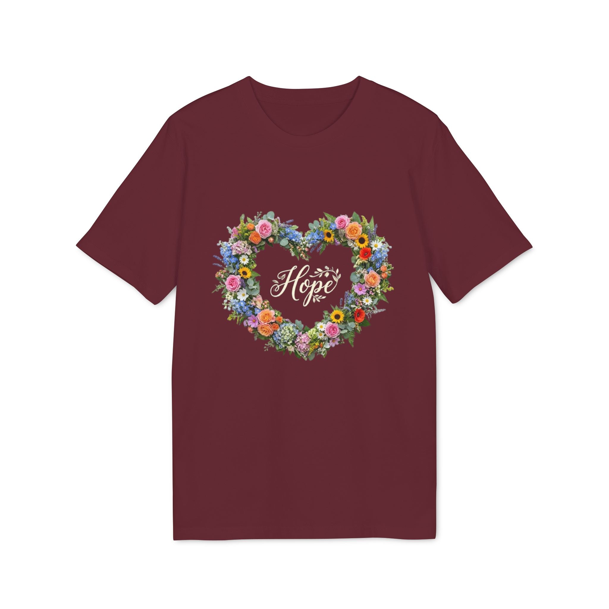 Hope floral heart T-shirt | Flower wreath typography
