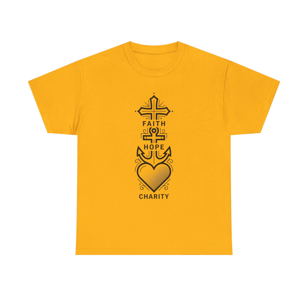 Faith Hope Charity T‑Shirt — Christian Cross, Anchor & Heart  Tee