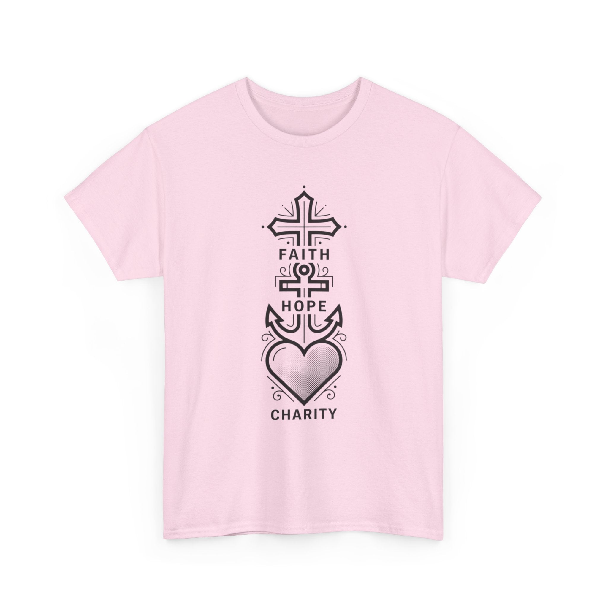 Faith Hope Charity T‑Shirt — Christian Cross, Anchor & Heart  Tee