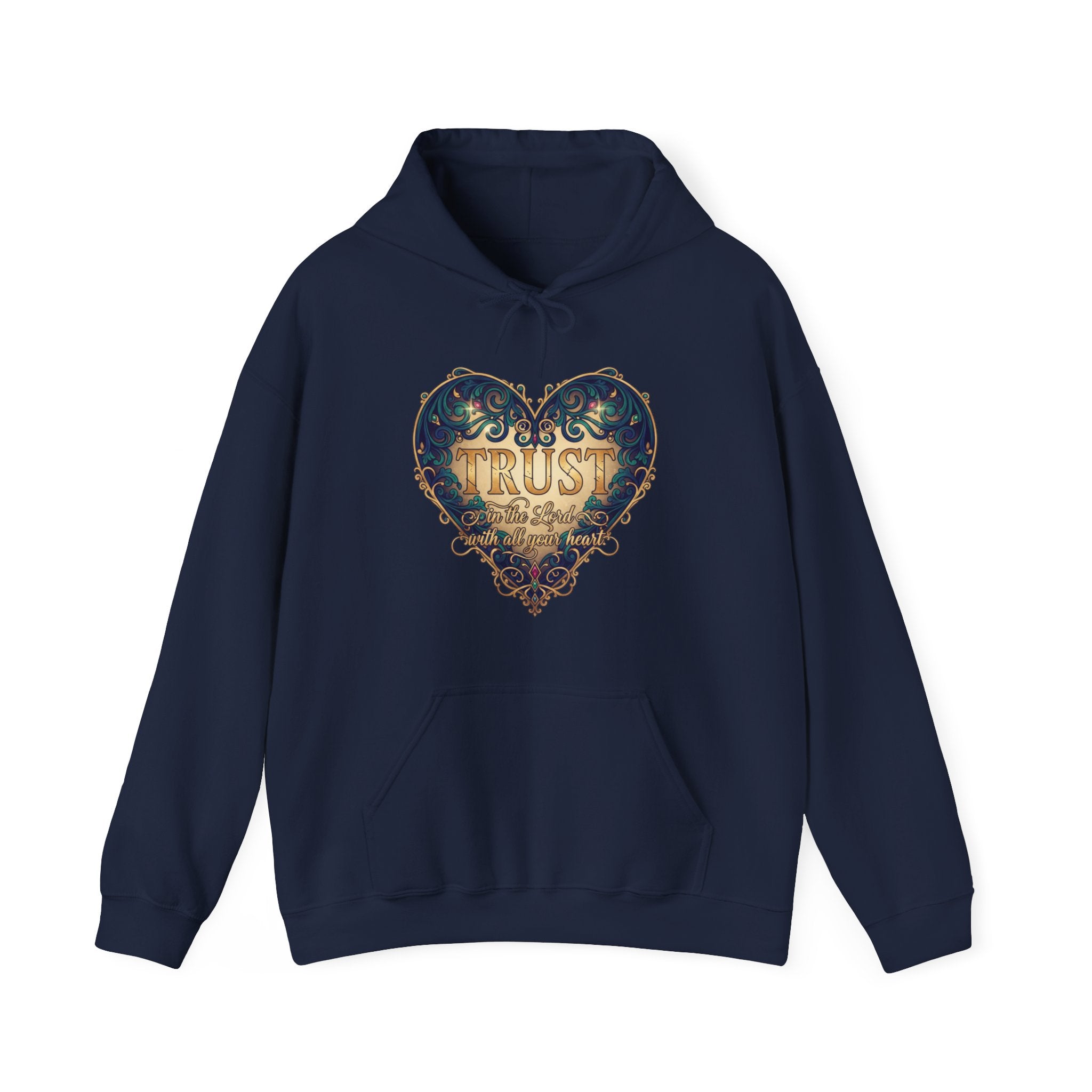Trust Heart Hoodie — Vintage Ornamental Faith Graphic Pullover