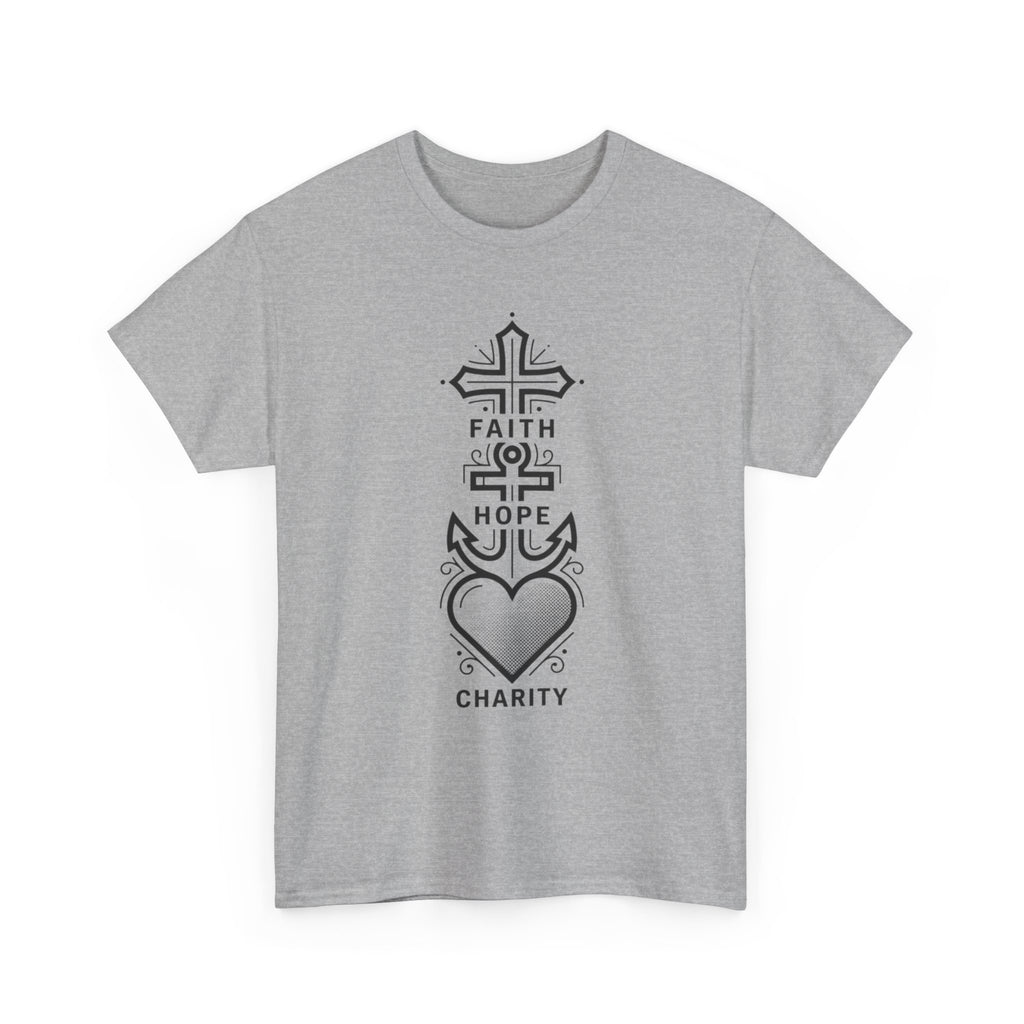 Faith Hope Charity T‑Shirt — Christian Cross, Anchor & Heart  Tee