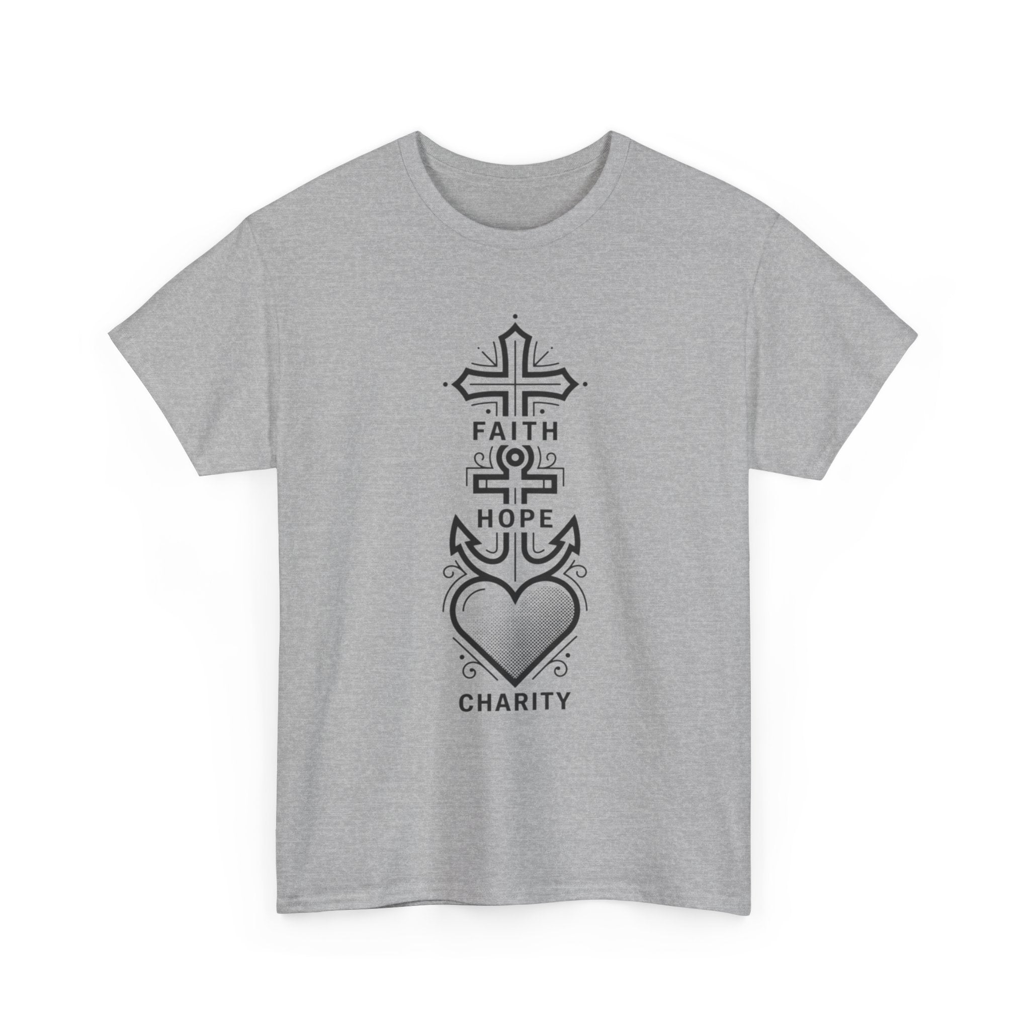 Faith Hope Charity T‑Shirt — Christian Cross, Anchor & Heart  Tee