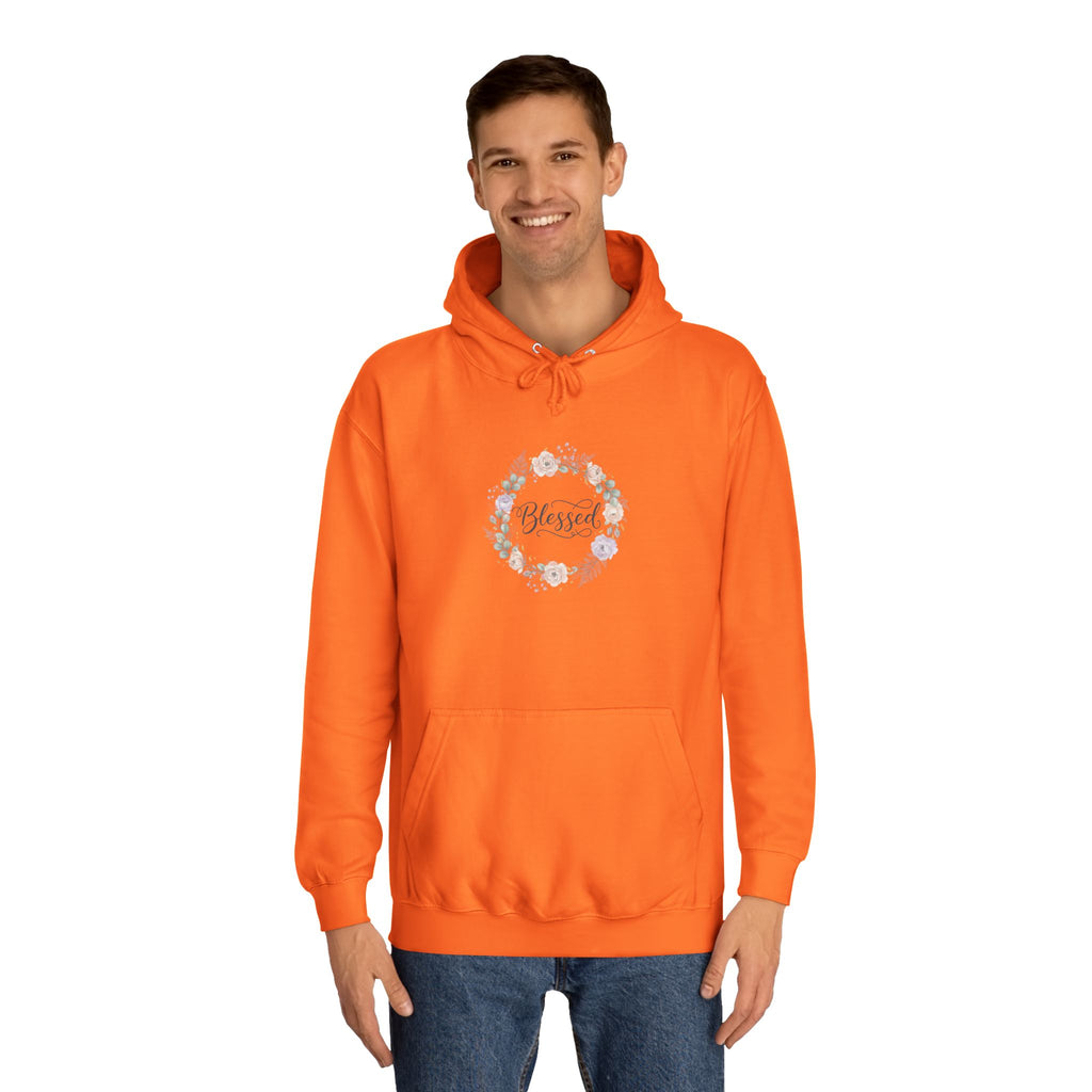 Blessed Floral Wreath Hoodie | Pastel Flowers, Script Typograph USAy