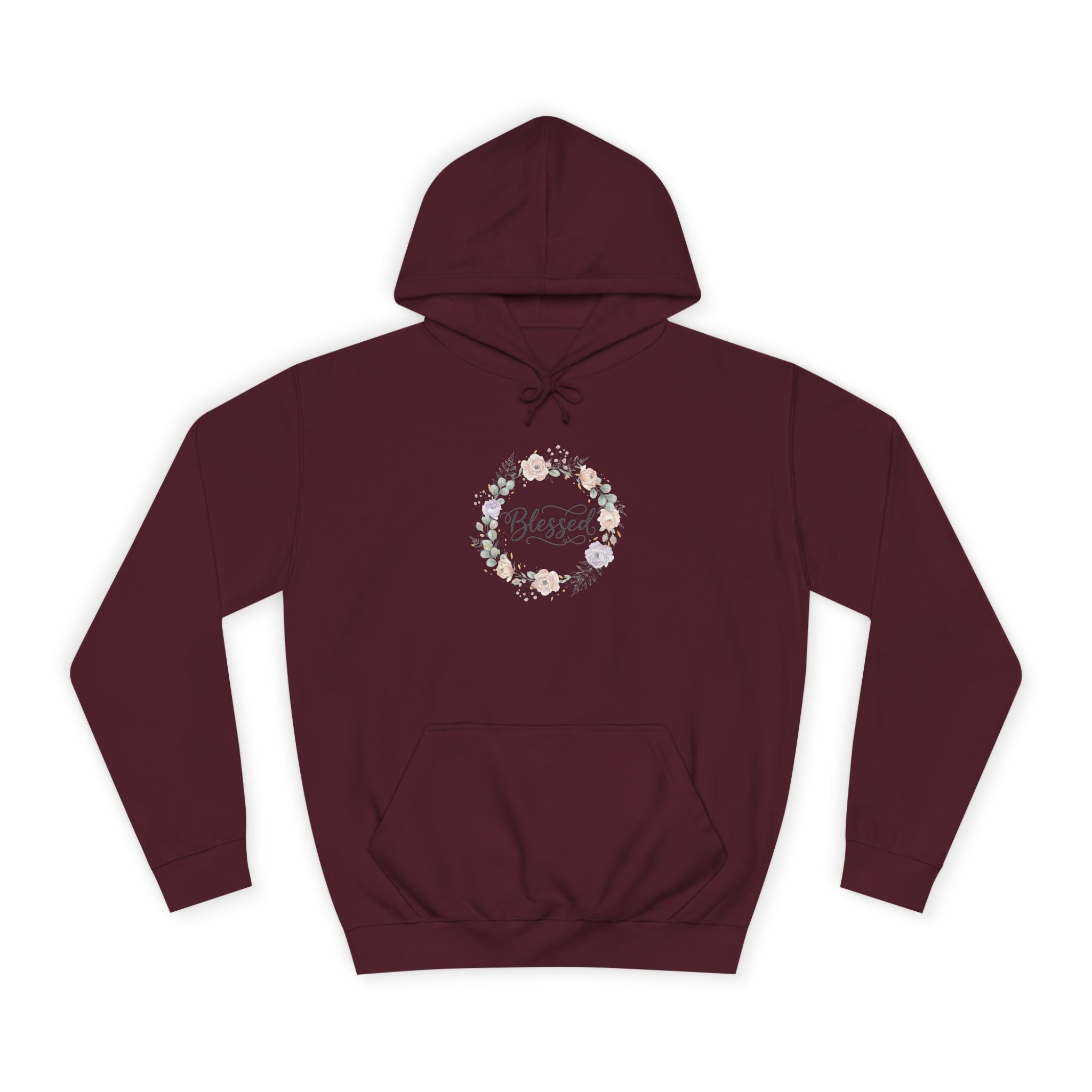 Blessed Floral Wreath Hoodie | Pastel Flowers, Script Typography