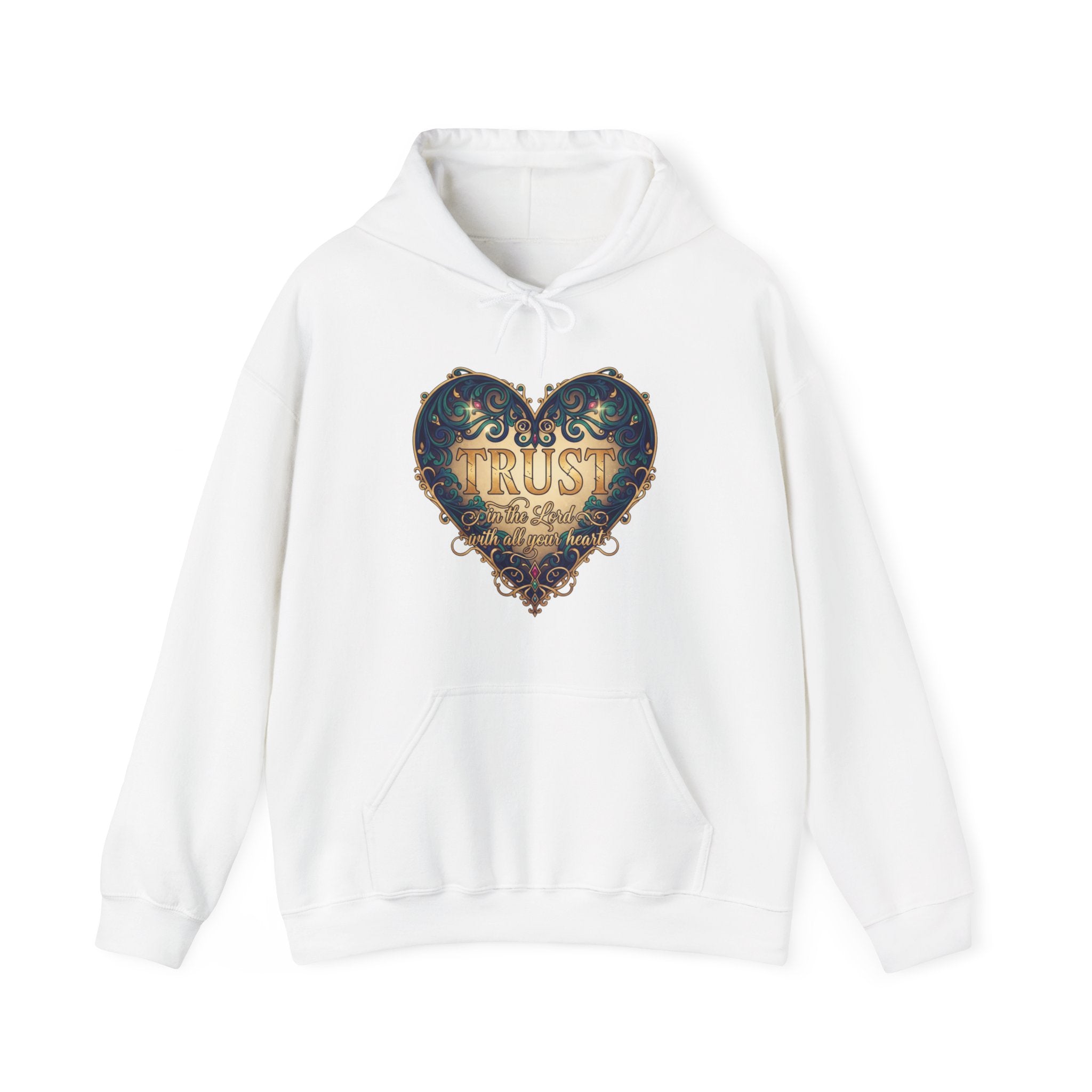 Trust Heart Hoodie — Vintage Ornamental Faith Graphic Pullover
