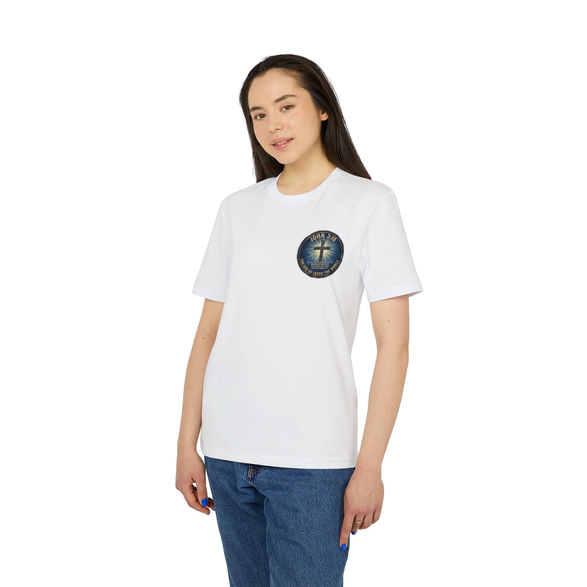 Cross and Lighthouse Emblem T-shirt | Christian Faith Badge Graphic