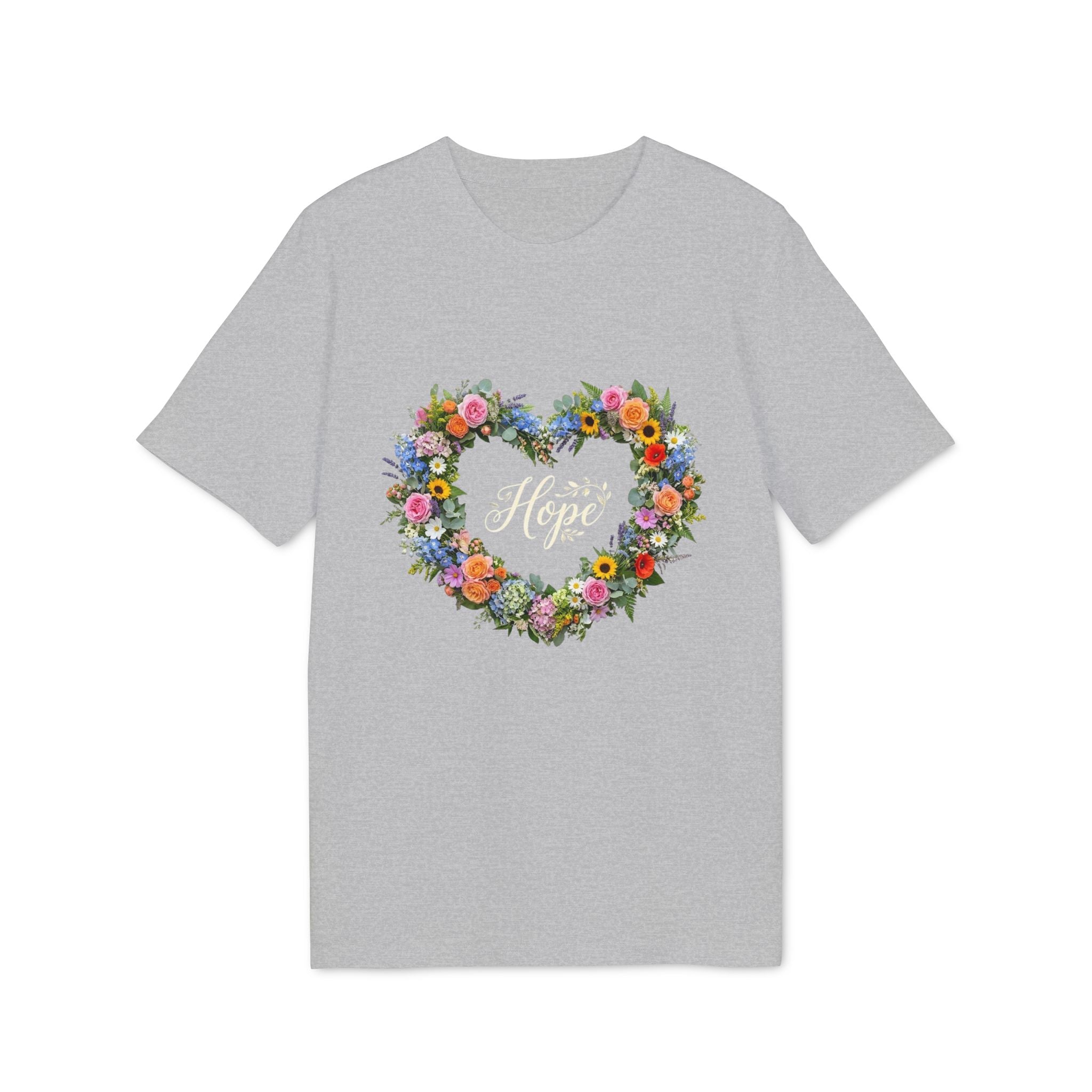 Hope floral heart T-shirt | Flower wreath typography