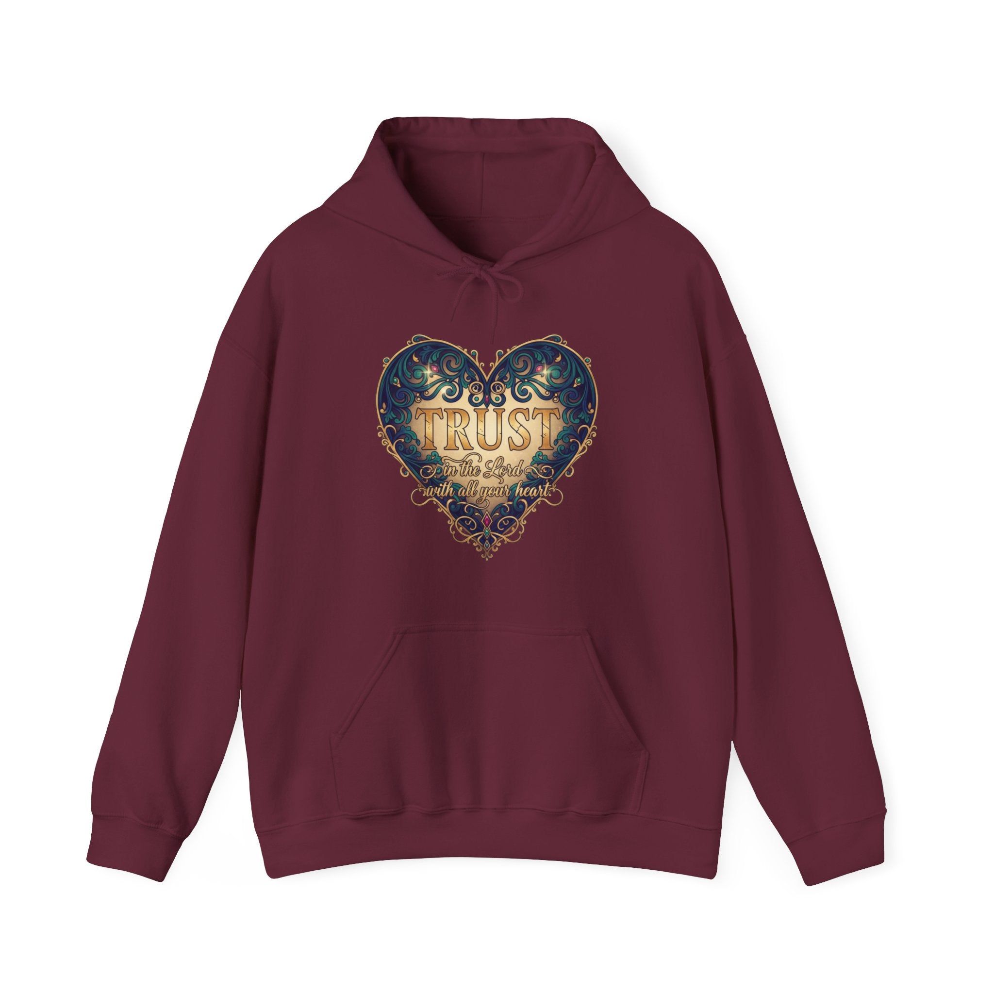 Trust Heart Hoodie — Vintage Ornamental Faith Graphic Pullover