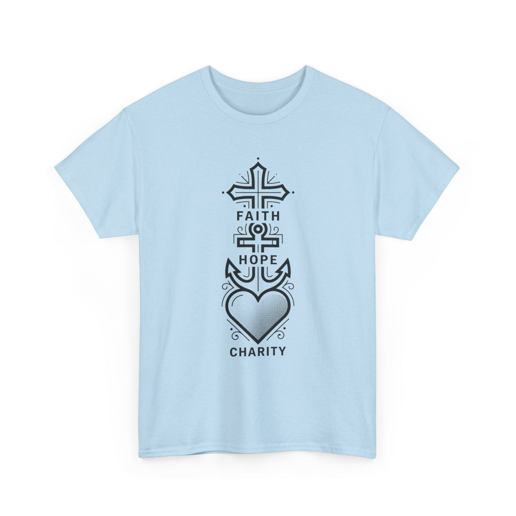 Faith Hope Charity T‑Shirt — Christian Cross, Anchor & Heart  Tee