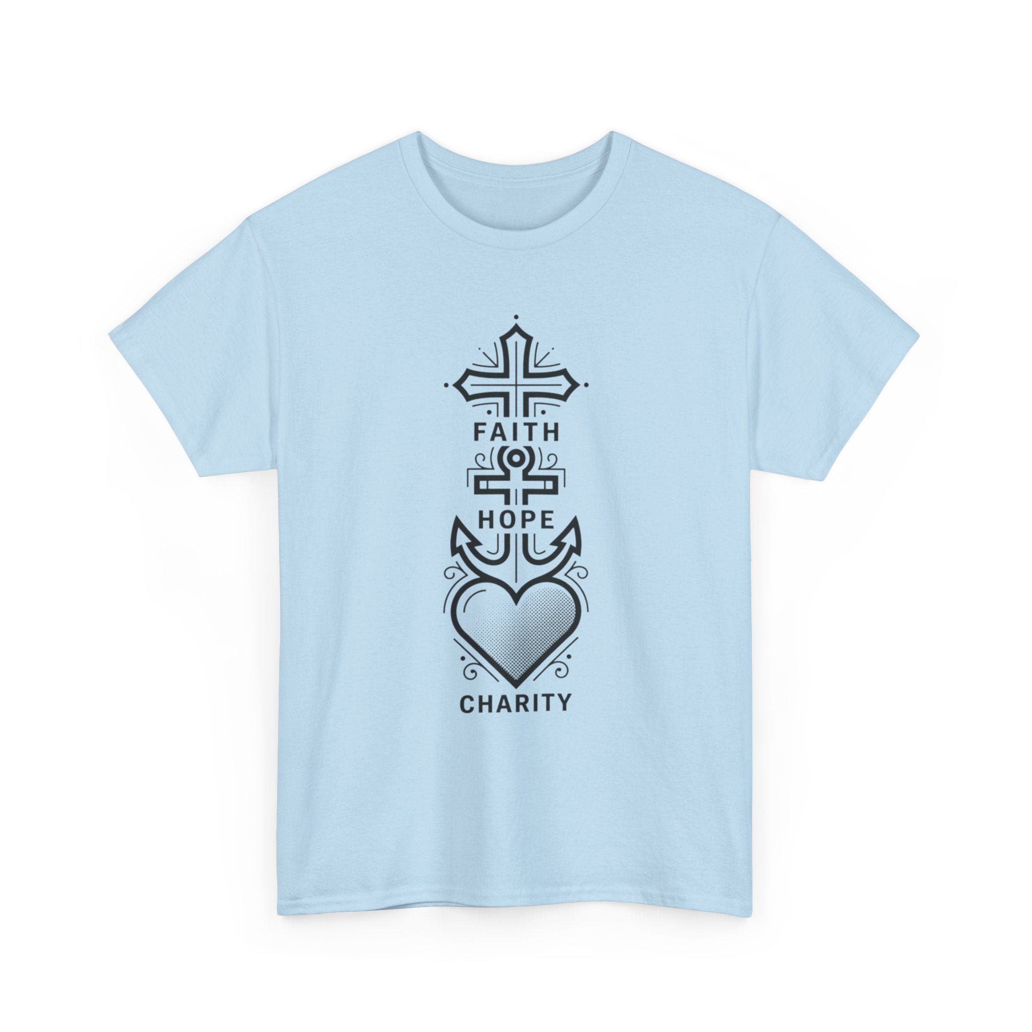 Faith Hope Charity T‑Shirt — Christian Cross, Anchor & Heart  Tee
