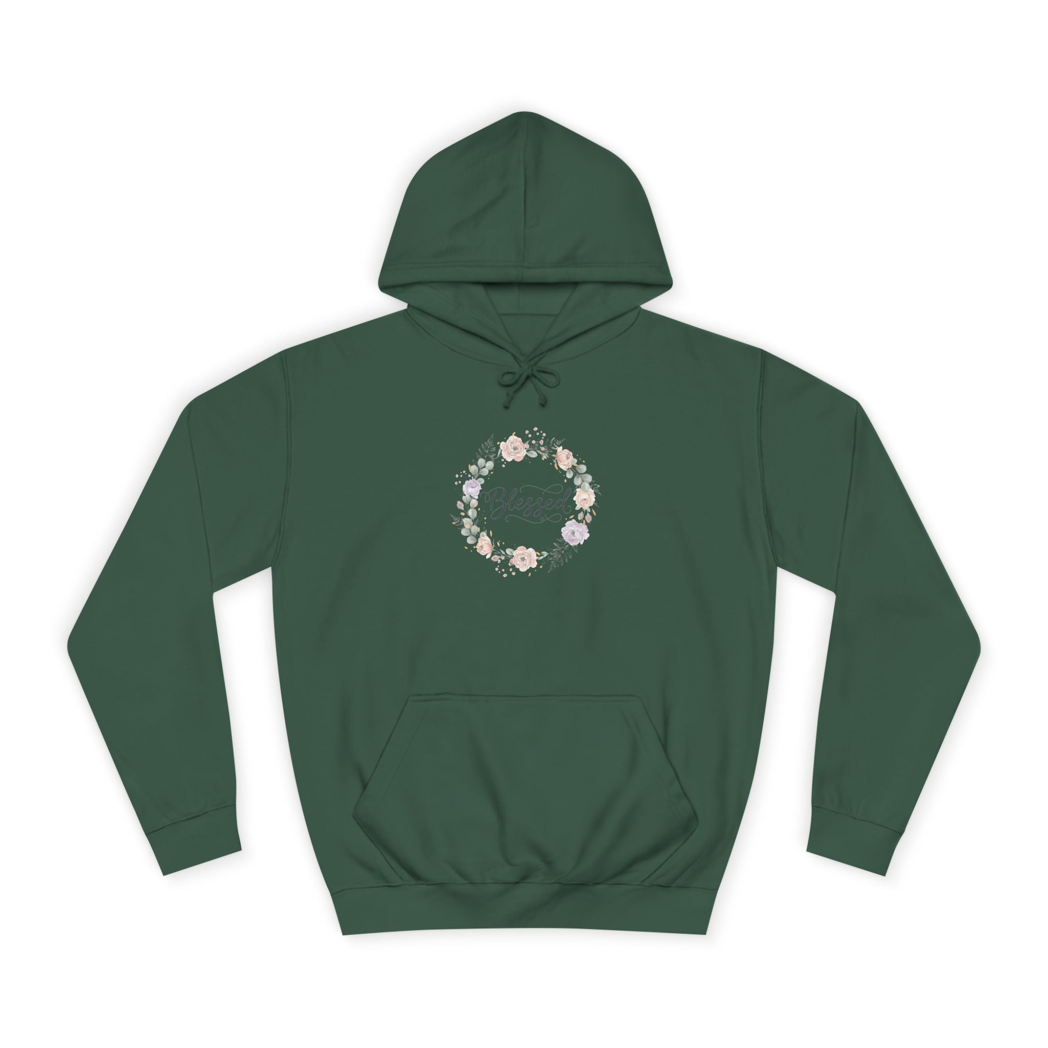 Blessed Floral Wreath Hoodie | Pastel Flowers, Script Typography