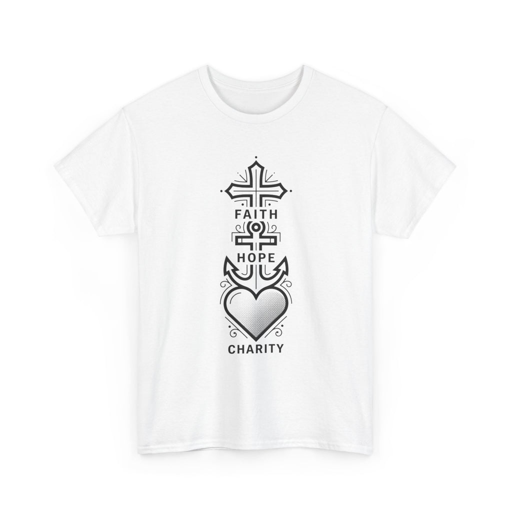 Faith Hope Charity T‑Shirt — Christian Cross, Anchor & Heart  Tee