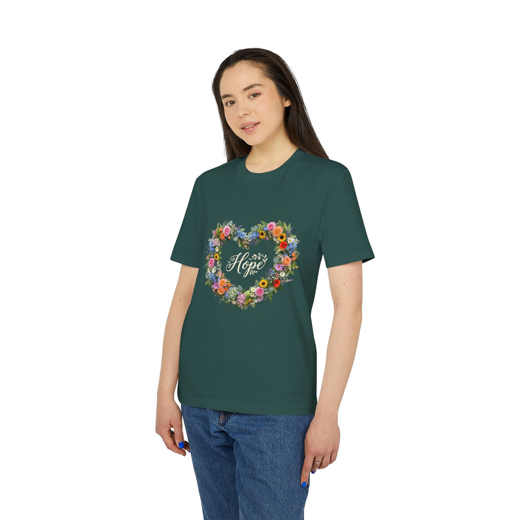 Hope floral heart T-shirt | Flower wreath typography
