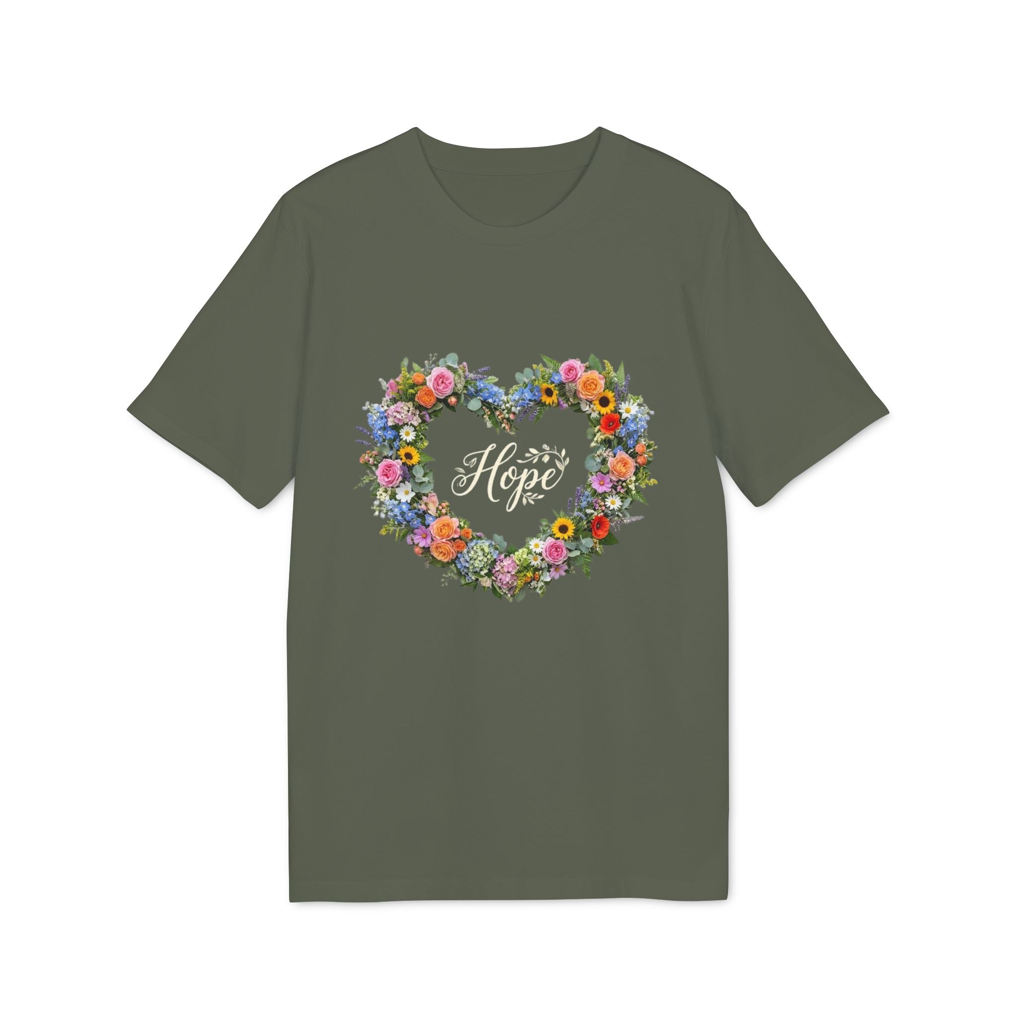 Hope floral heart T-shirt | Flower wreath typography