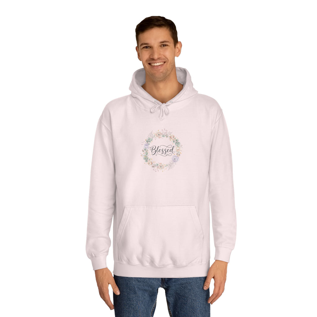 Blessed Floral Wreath Hoodie | Pastel Flowers, Script Typography