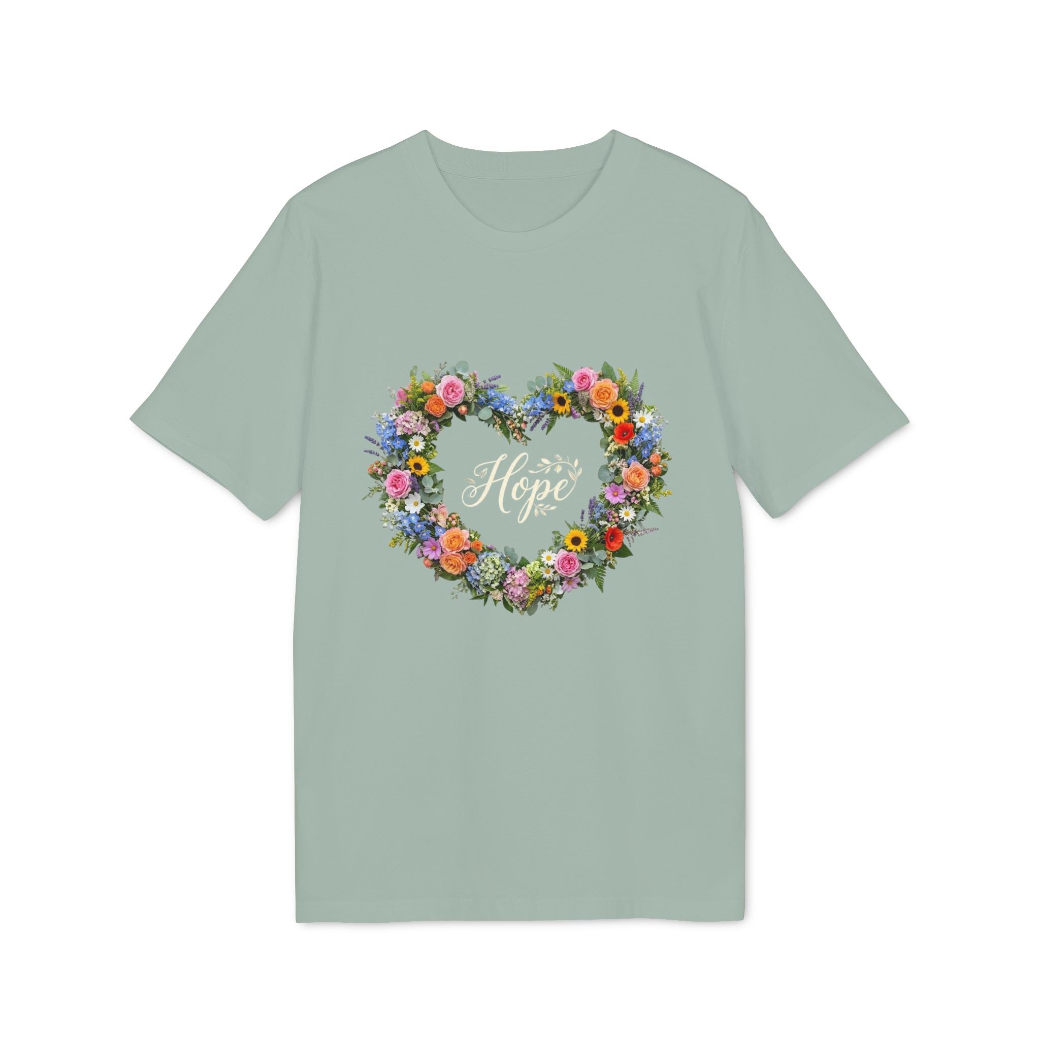 Hope floral heart T-shirt | Flower wreath typography