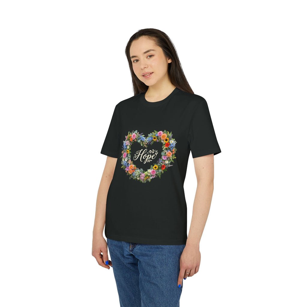 Hope floral heart T-shirt | Flower wreath typography