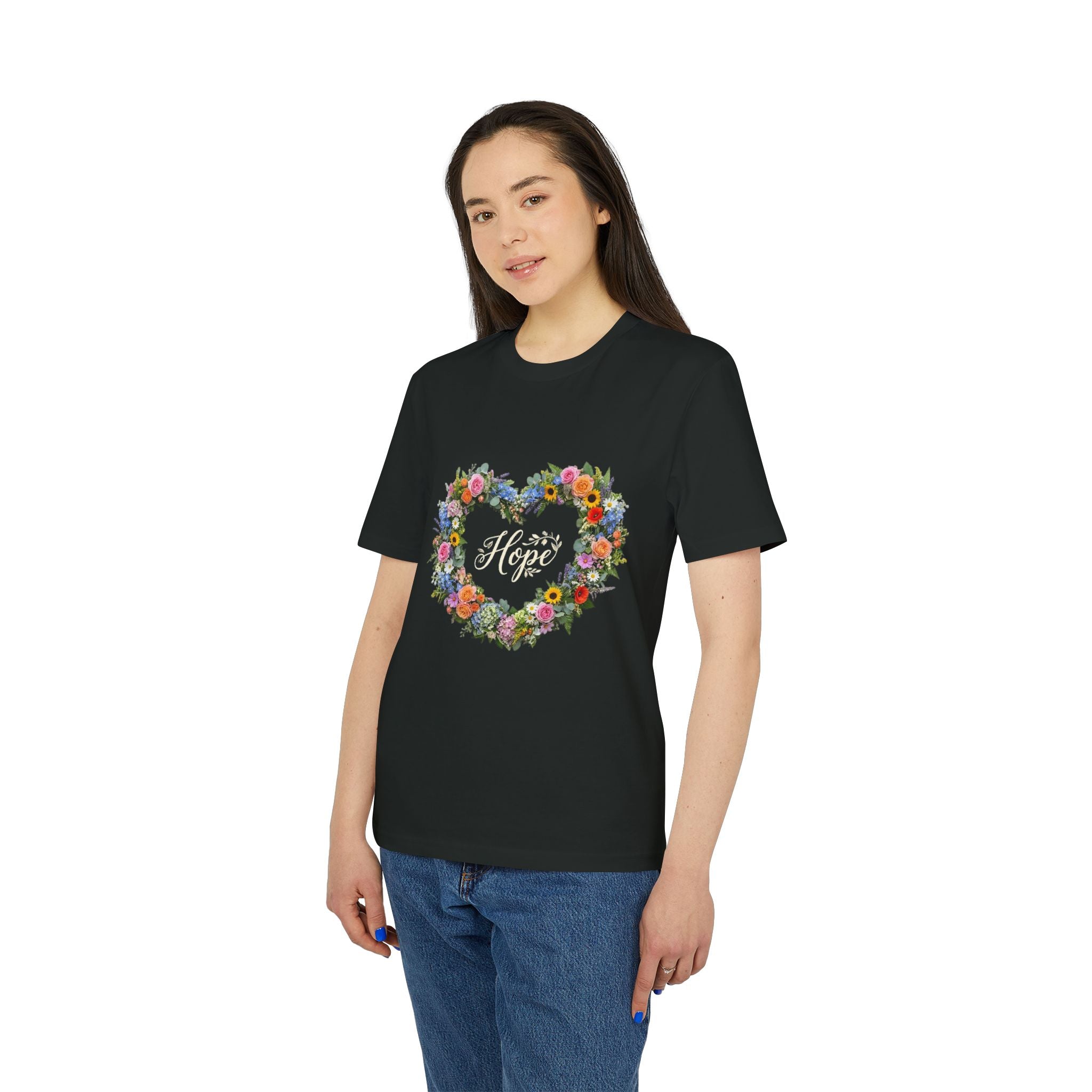 Hope floral heart T-shirt | Flower wreath typography