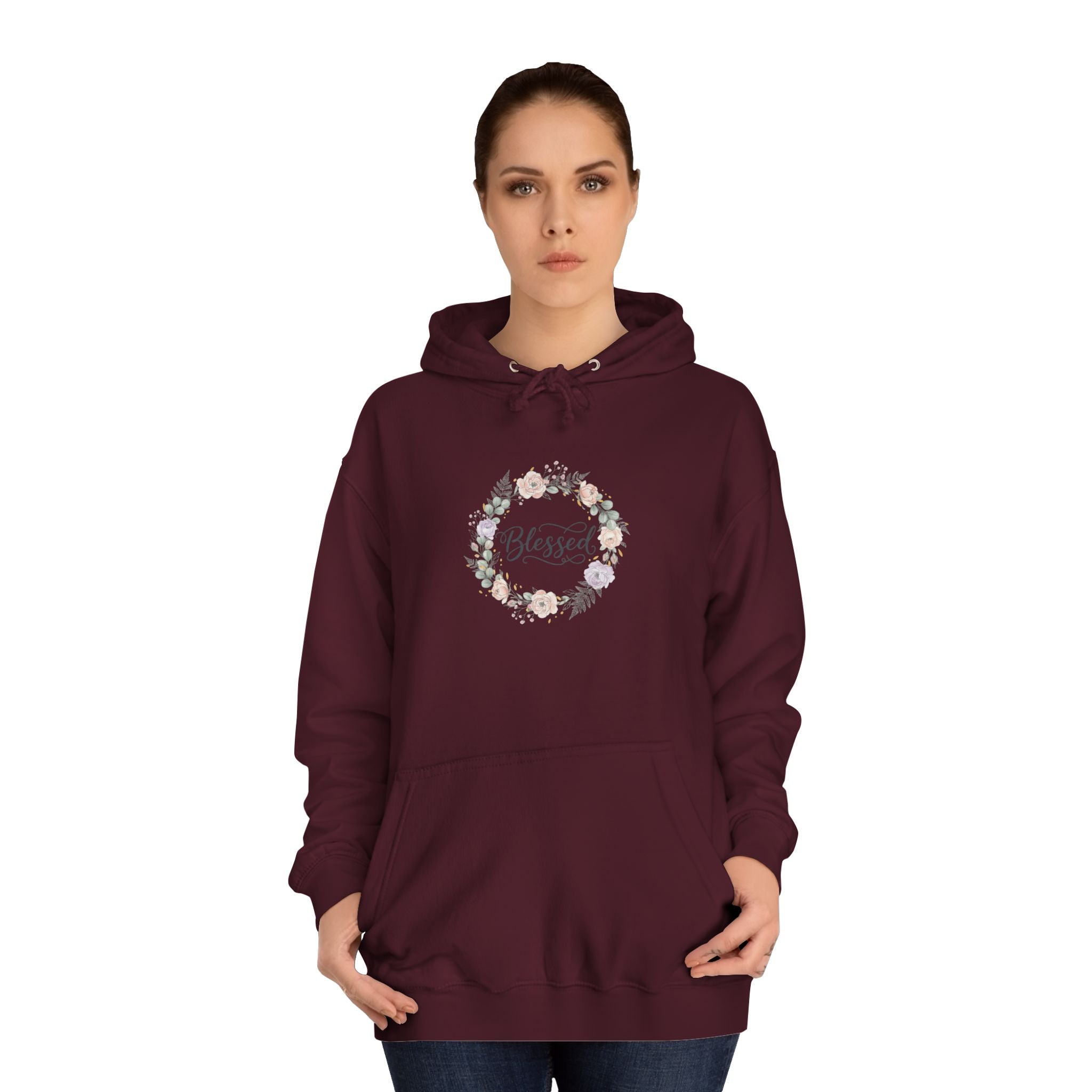 Blessed Floral Wreath Hoodie | Pastel Flowers, Script Typography