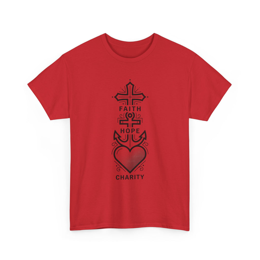 Faith Hope Charity T‑Shirt — Christian Cross, Anchor & Heart  Tee