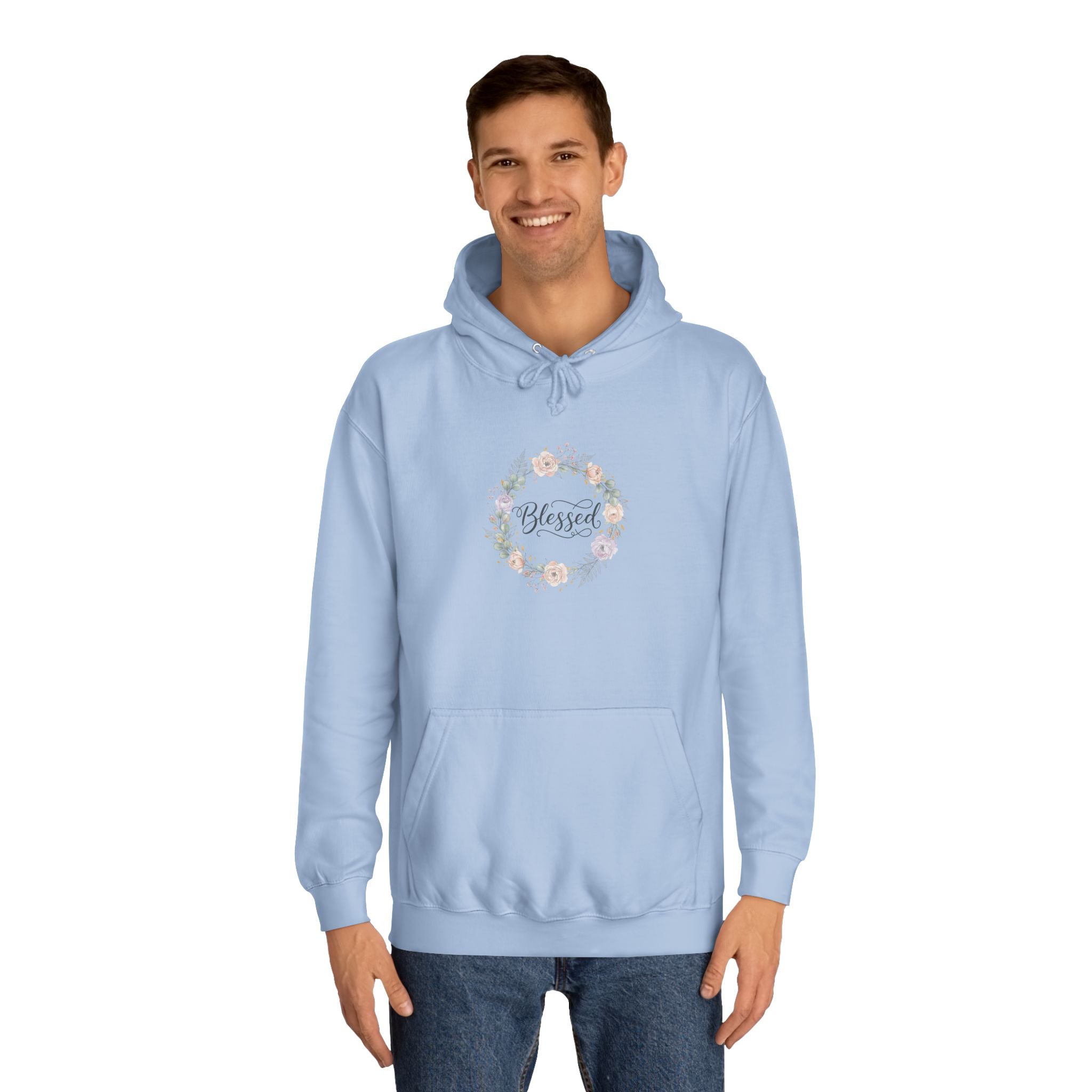Blessed Floral Wreath Hoodie | Pastel Flowers, Script Typography